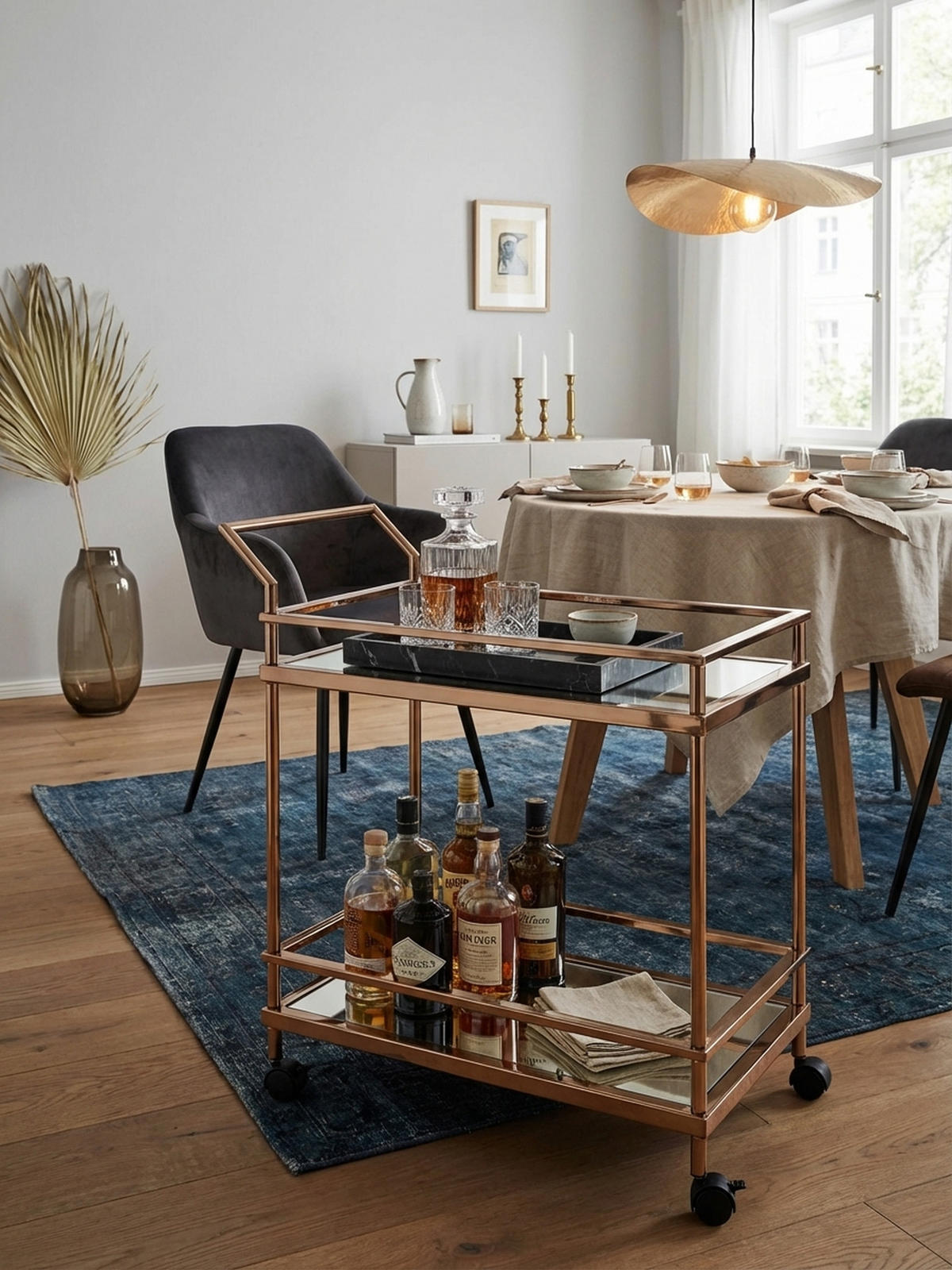 SERVIERWAGEN – Gold, Verspiegeltes Glas, auf Rollen - Goldfarben, Glas/Metall (65/84/45cm) - KADIMA DESIGN