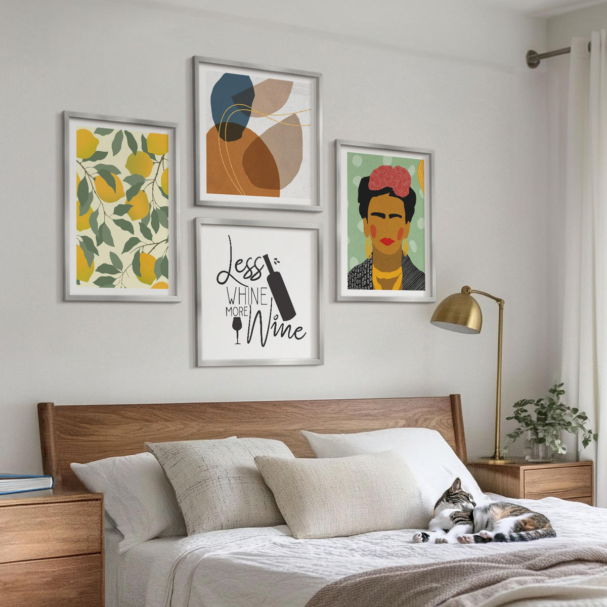 BILDER SET 4er Set - 50x50 cm & 40x60 cm Silberner Rahmen - Zitronenweinporträt von Frida - Silberfarben, Kunststoff (50/50cm) - TULUP