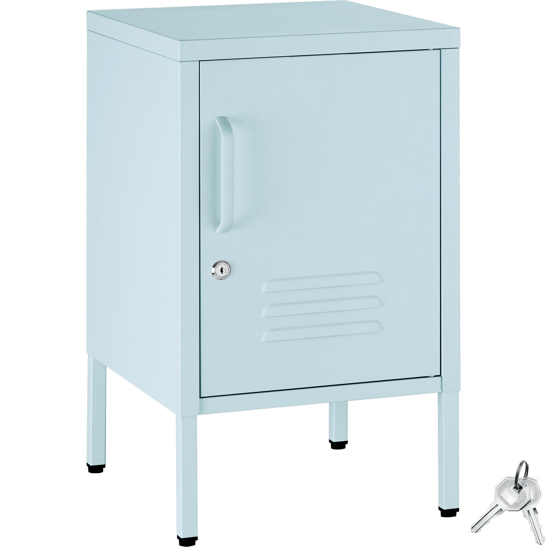 NACHTSCHRANK Baker, Kippschutz, höhenverstellbare Füße, grau/blau - Blau/Grau, Metall (35/60.5/42.5cm) - tectake