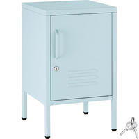 NACHTSCHRANK Baker, Kippschutz, höhenverstellbare Füße, grau/blau - Blau/Grau, Metall (35/60.5/42.5cm) - tectake
