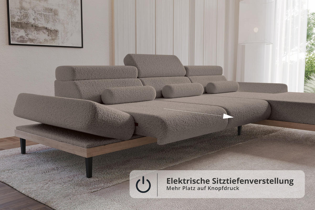 ELEKTRISCHES ECKSOFA Rechts MONA 316x205x85 Braun Bouclé - Dunkelbraun/Braun, Holzwerkstoff/Textil (316/205cm) - ALTDECOR