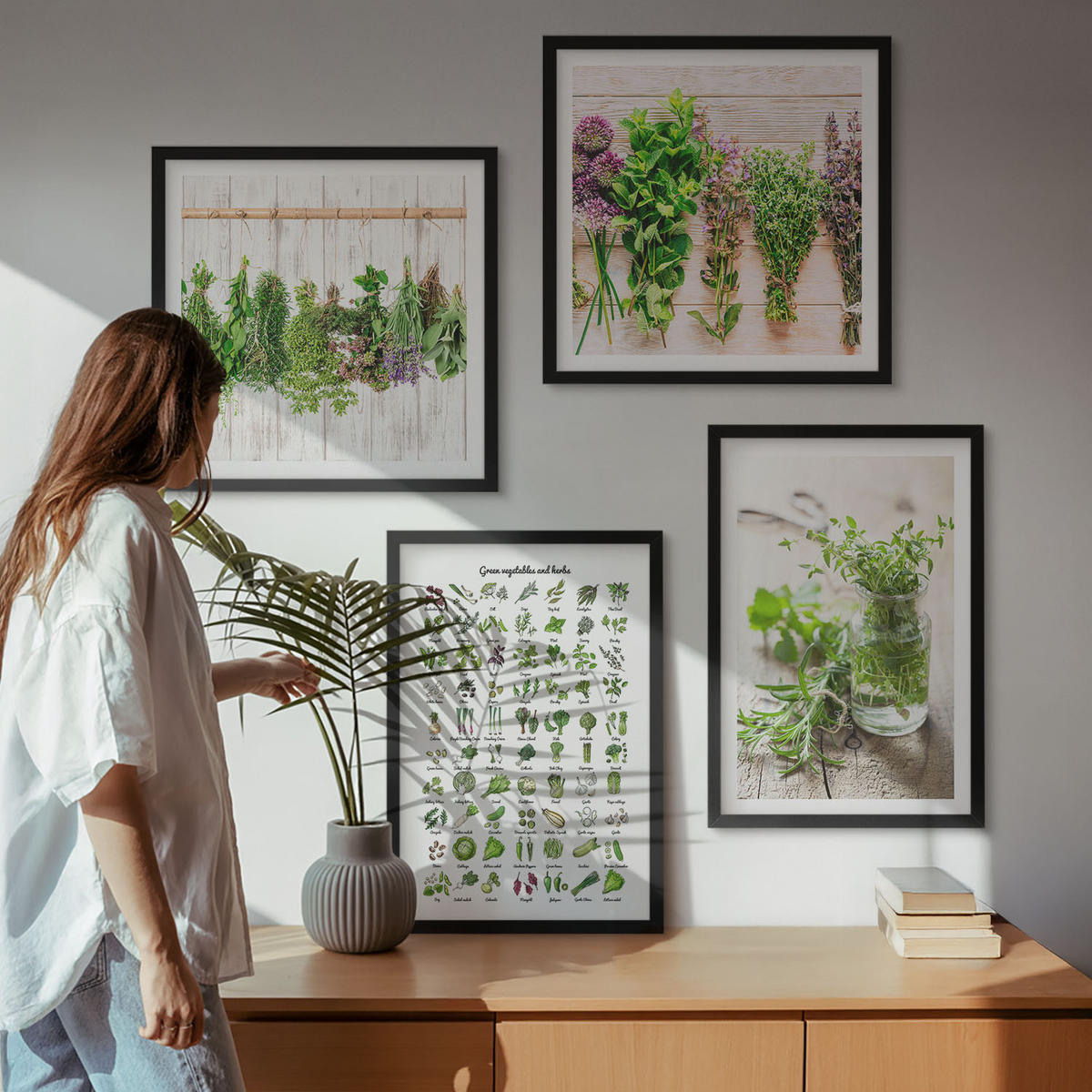 WANDBILDER 4er-Set - 50x50 cm & 40x60 cm Schwarzer Rahmen - Getrocknete Kräuter für die Küche - Schwarz, Kunststoff (50/50cm) - ArtPrintCave
