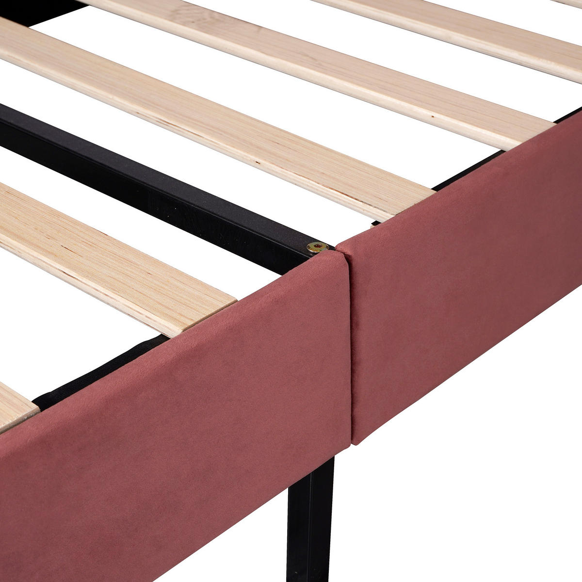 KINDEREINZELBETTEN aus Samtstoff 90x200 cm in Bohnenrot mit Lattenrost - Dunkelrosa, Textil (90/200cm) - Modfu
