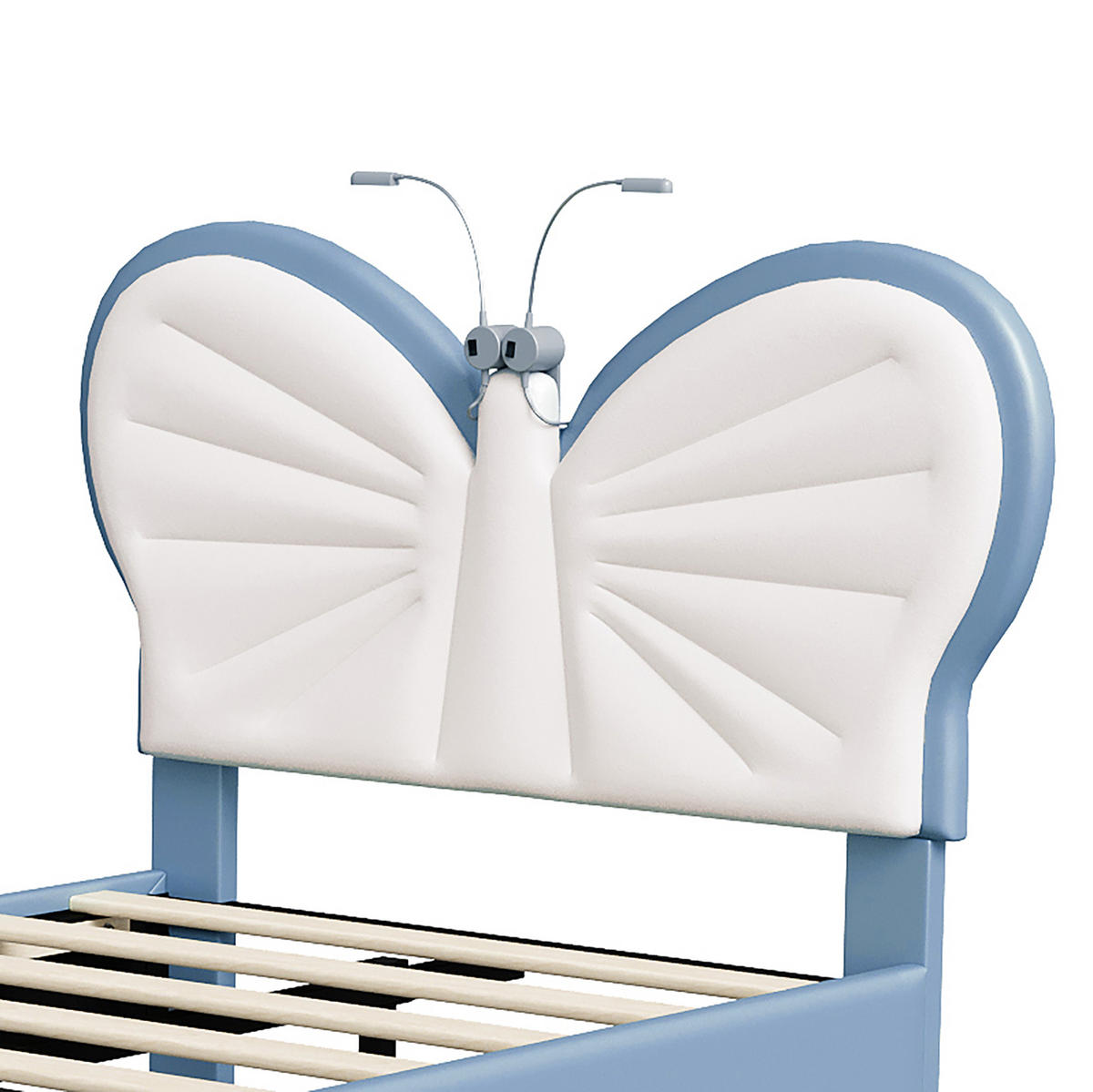 KINDERBETT Schmetterling mit LED-Leselampen 90/200 cm Samt Blau - Blau, Textil (90/200cm) - Creahappy