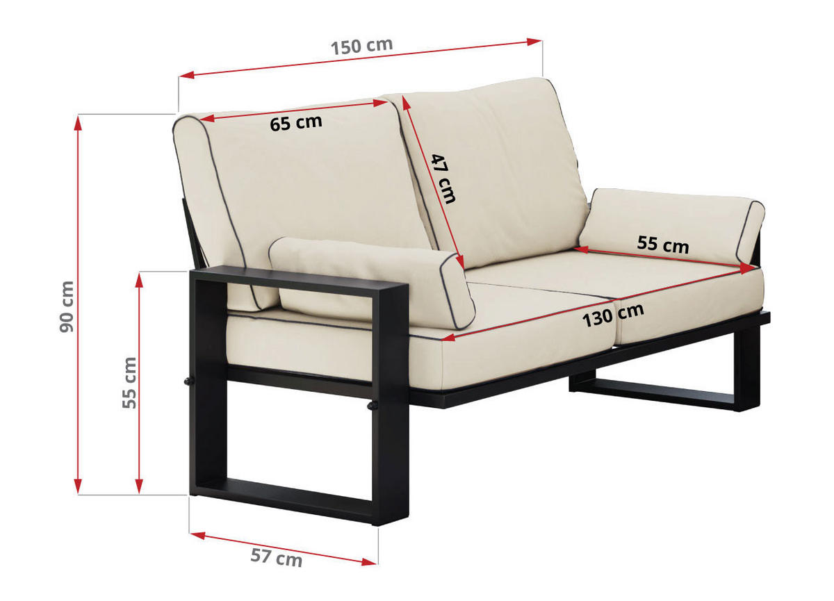 LOUNGESOFA Elba 2 Sitzer - Beige - Beige, Textil (150/90/87cm) - MKS