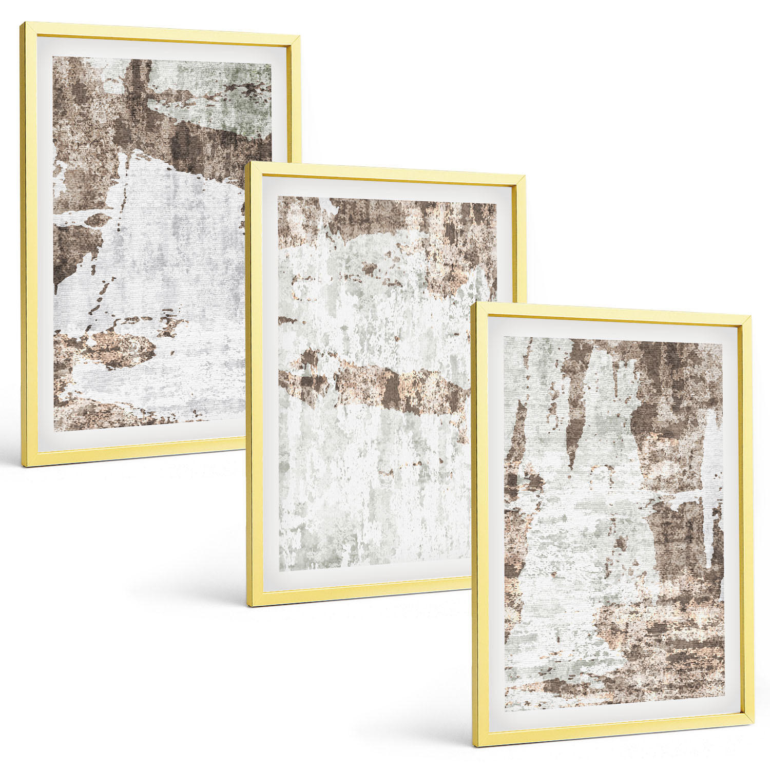 BILDER SET 3er Set - 40x60 cm Goldrahmen - Abstrakte Muster, weiß, braun - Goldfarben, Kunststoff (40/60cm) - TULUP
