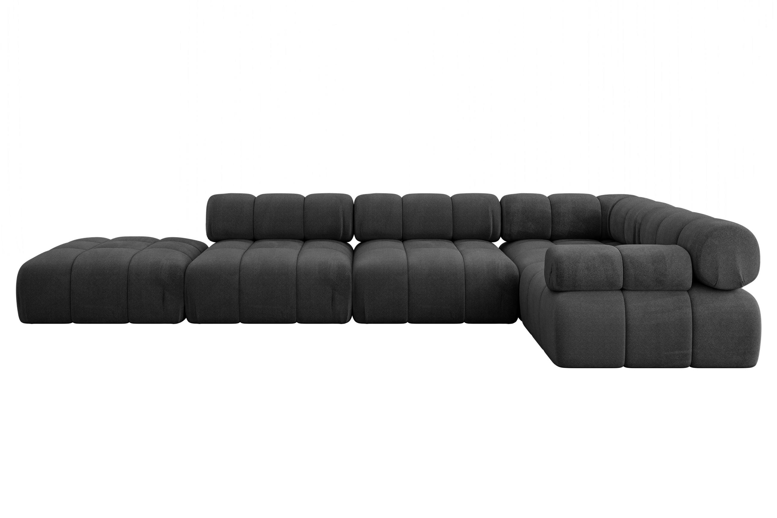 ECKSOFA modulares Sofa Felto-L2 - 380x190x70 cm Schwarz Velours - Schwarz, Holzwerkstoff/Textil (380/190cm) - ALTDECOR