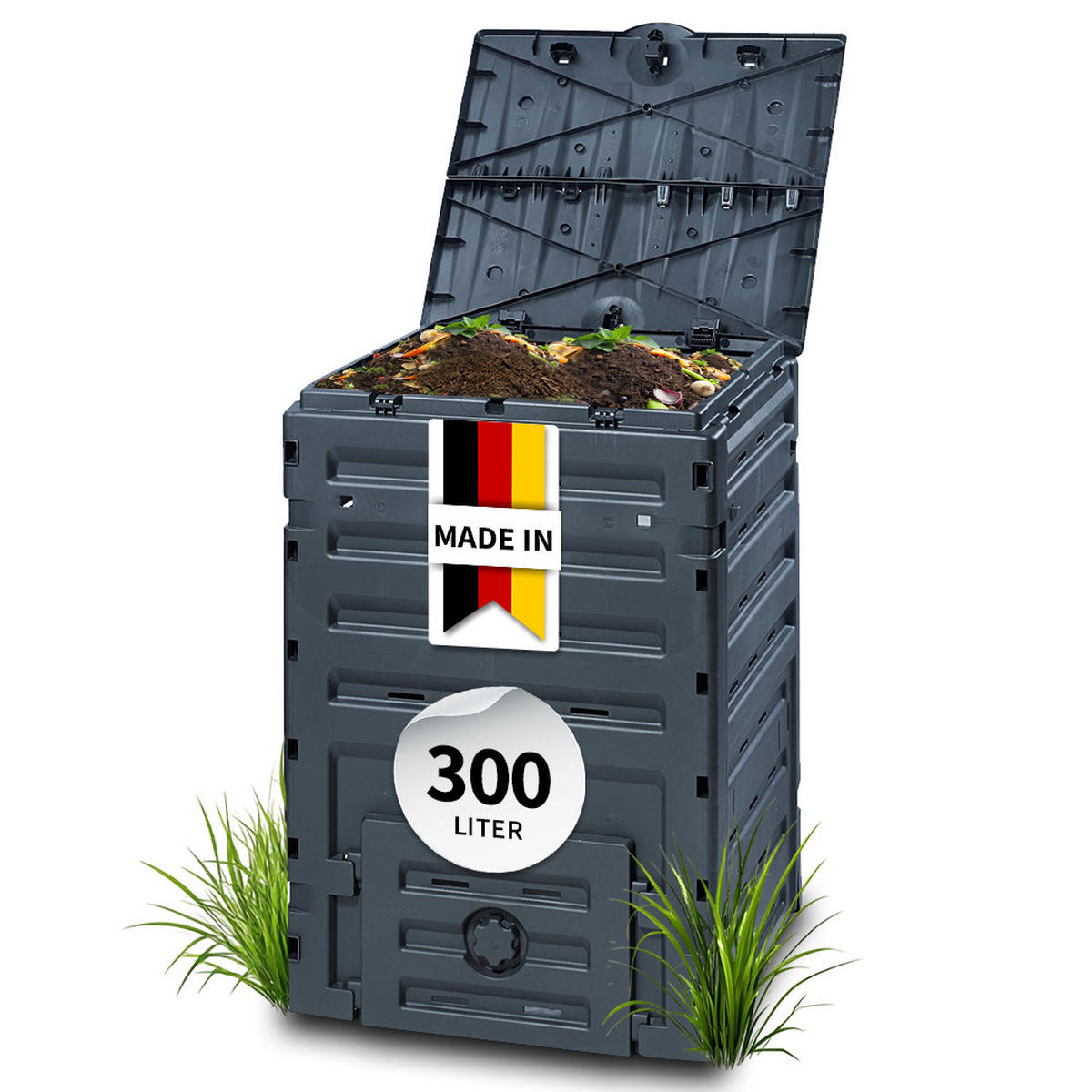 KOMPOSTER 300 L, schwarz - Schwarz, Kunststoff (60/90/60cm) - GARANTIA