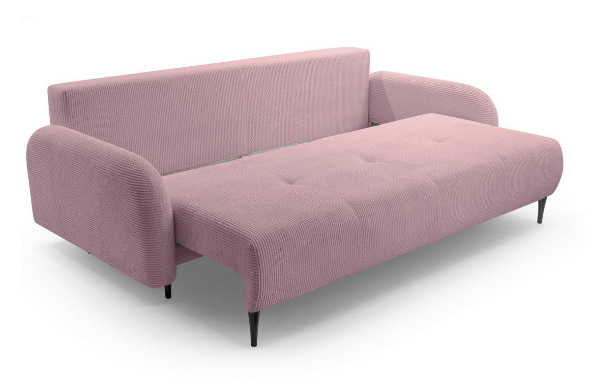 BETTSOFA VIVO Rosa Geflochtener Stoff mit Schlaffunktion - Rosa, Holz (230/95/102cm) - MASSENO