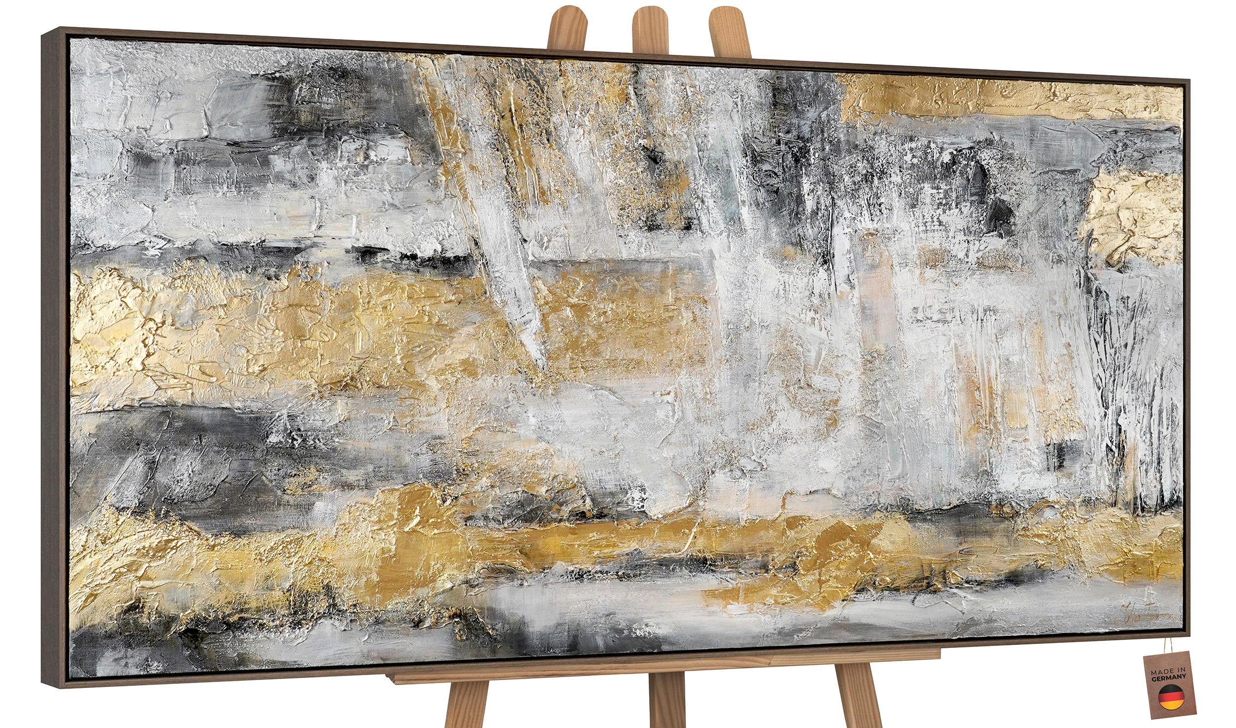 GEMÄLDE Goldener Horizont Schattenfugenrahmen Grau 140x70 cm - Grau, Holz (140/70cm) - YS-art gallery