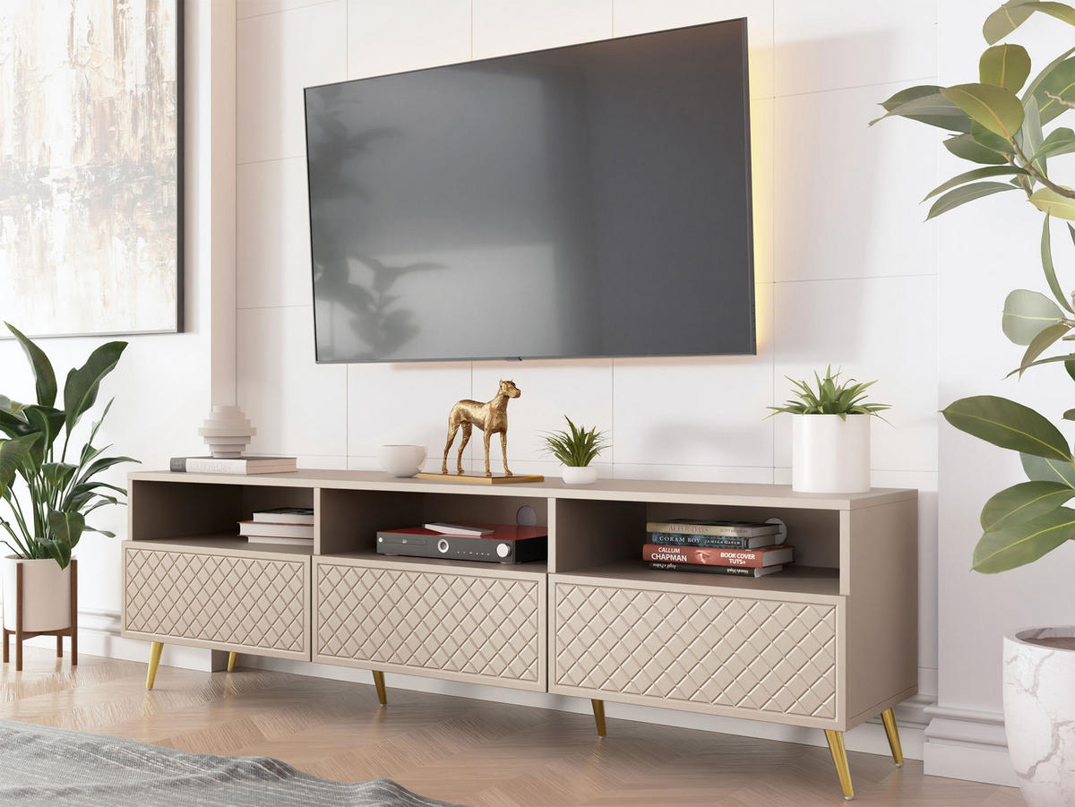 TV-ELEMENT Temerra 3K - Beige/Goldfarben, Holzwerkstoff/Metall (195/57/42cm) - MIRJAN24
