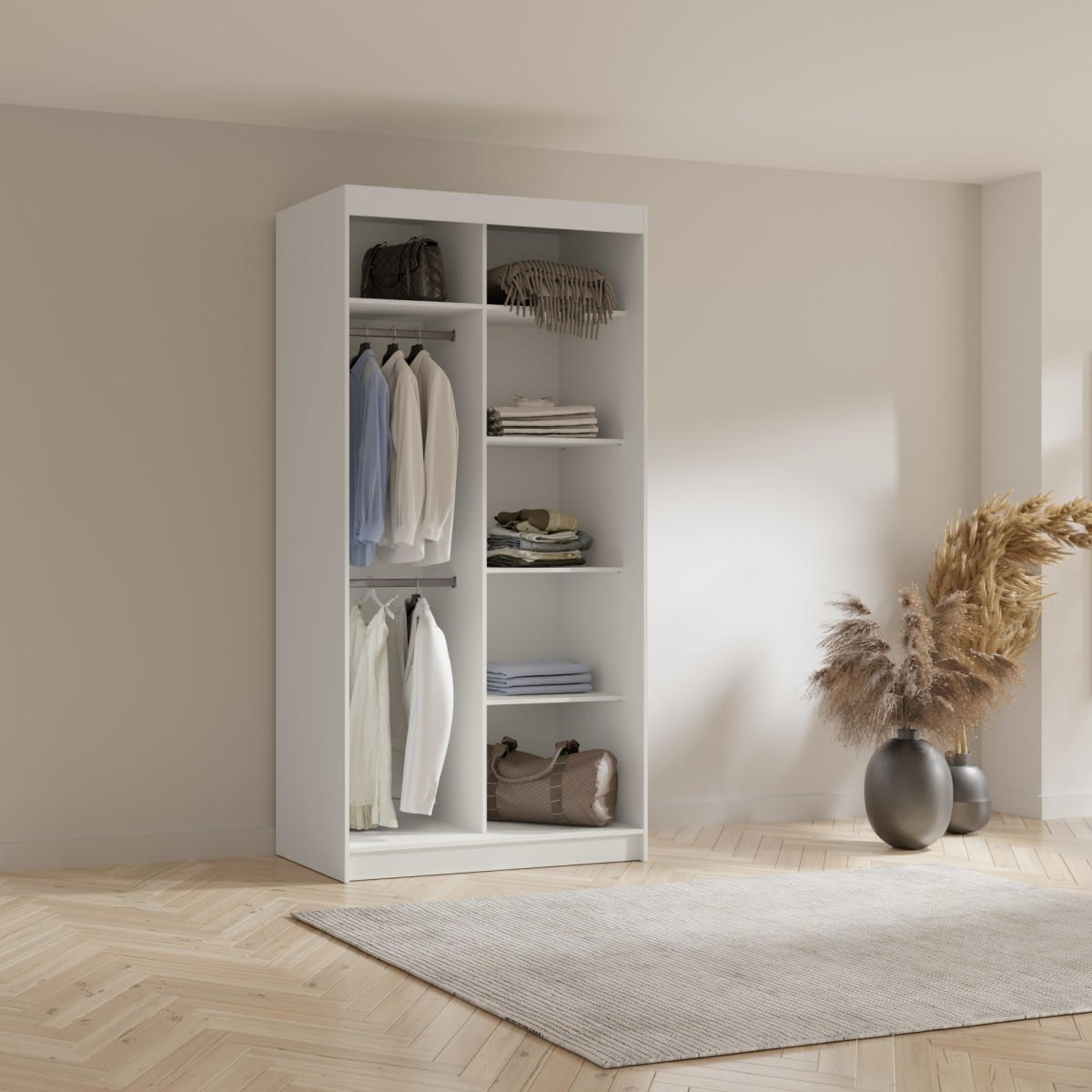 SCHWEBETÜRENSCHRANK mit Spiegel Fiore Plus 2D1L 120 Weiß/Gold - Goldfarben/Weiß, Holzwerkstoff/Metall (120/236/60cm) - mzm24