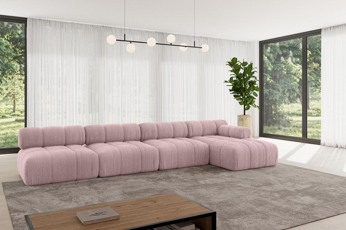ECKSOFA modulares Sofa Razon-L3 - 380x160x70 cm Rosa Cord - Rosa, Holzwerkstoff/Textil (380/160cm) - ALTDECOR