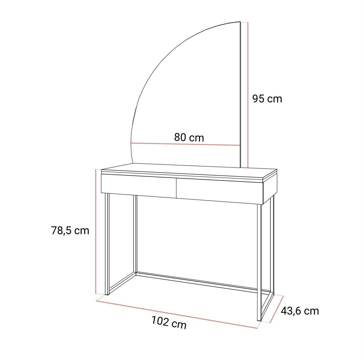 SCHMINKTISCH AURORA-Q SILVER Hochglanz Weiß auf silbernem Gestell - Weiß Hochglanz, Holzwerkstoff (102/78.5/43.6cm) - Lookway