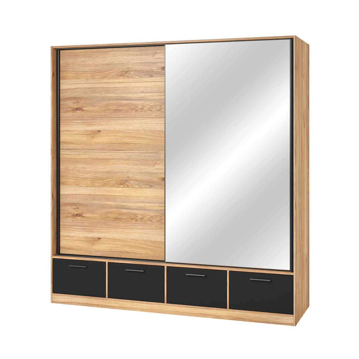 SCHWEBETÜRENSCHRANK BETTINA 200/209/61 cm 2-türig mit Spiegel Eichefarben - Eichefarben, Holzwerkstoff (200/209/61cm) - MASSENO