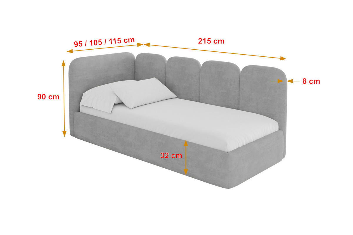 EINZELLBETT Jugendbett mit Bettkasten und Matratze H3/H4, Rechts - VELY 80x200 Grau - Silberfarben, Holzwerkstoff/Textil (80/200cm) - ALTDECOR