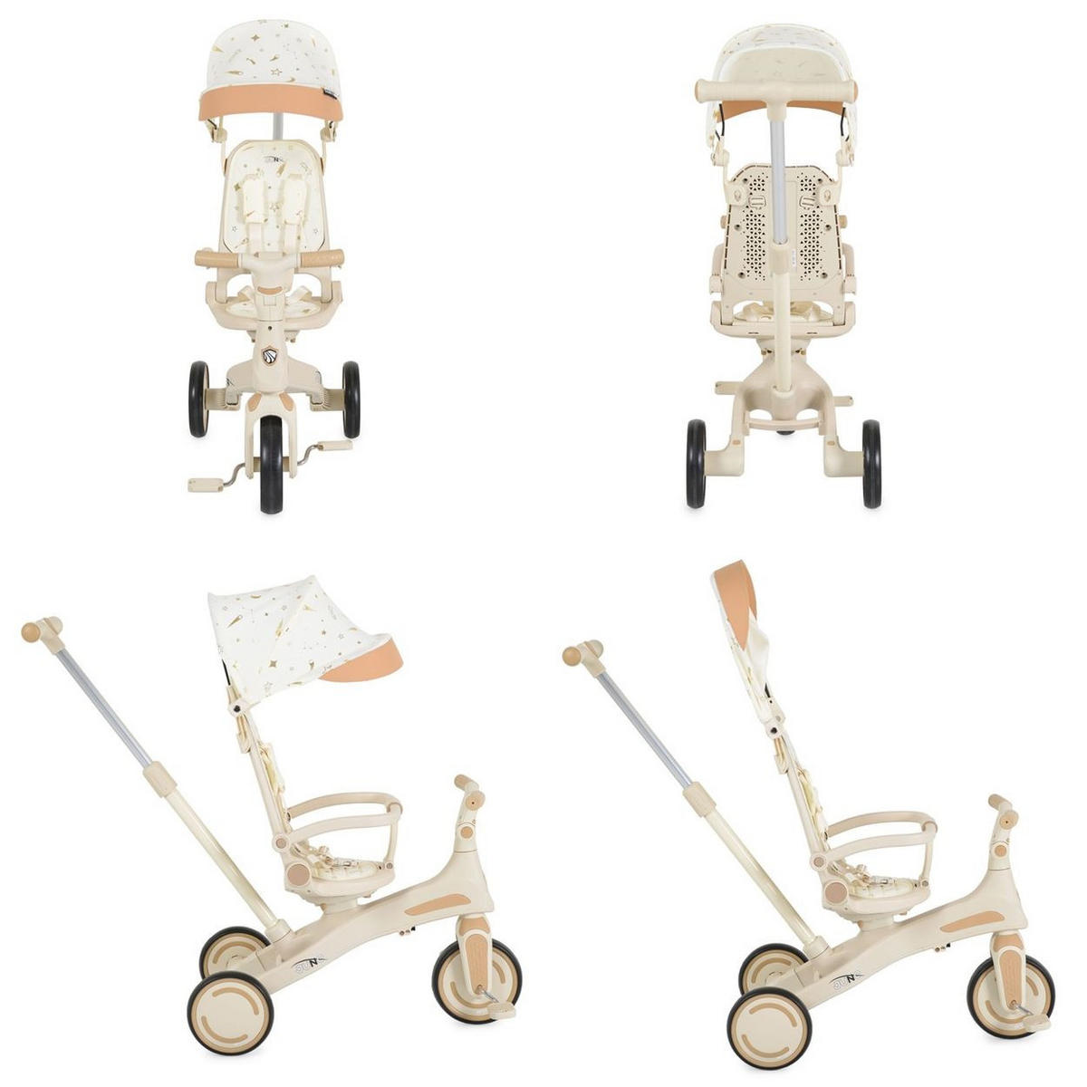 DREIRAD Juno 4 in 1 Laufrad weiß beige Schiebegriff Sitzdrehung Sonnendach - Beige, Metall (72/38/95cm)