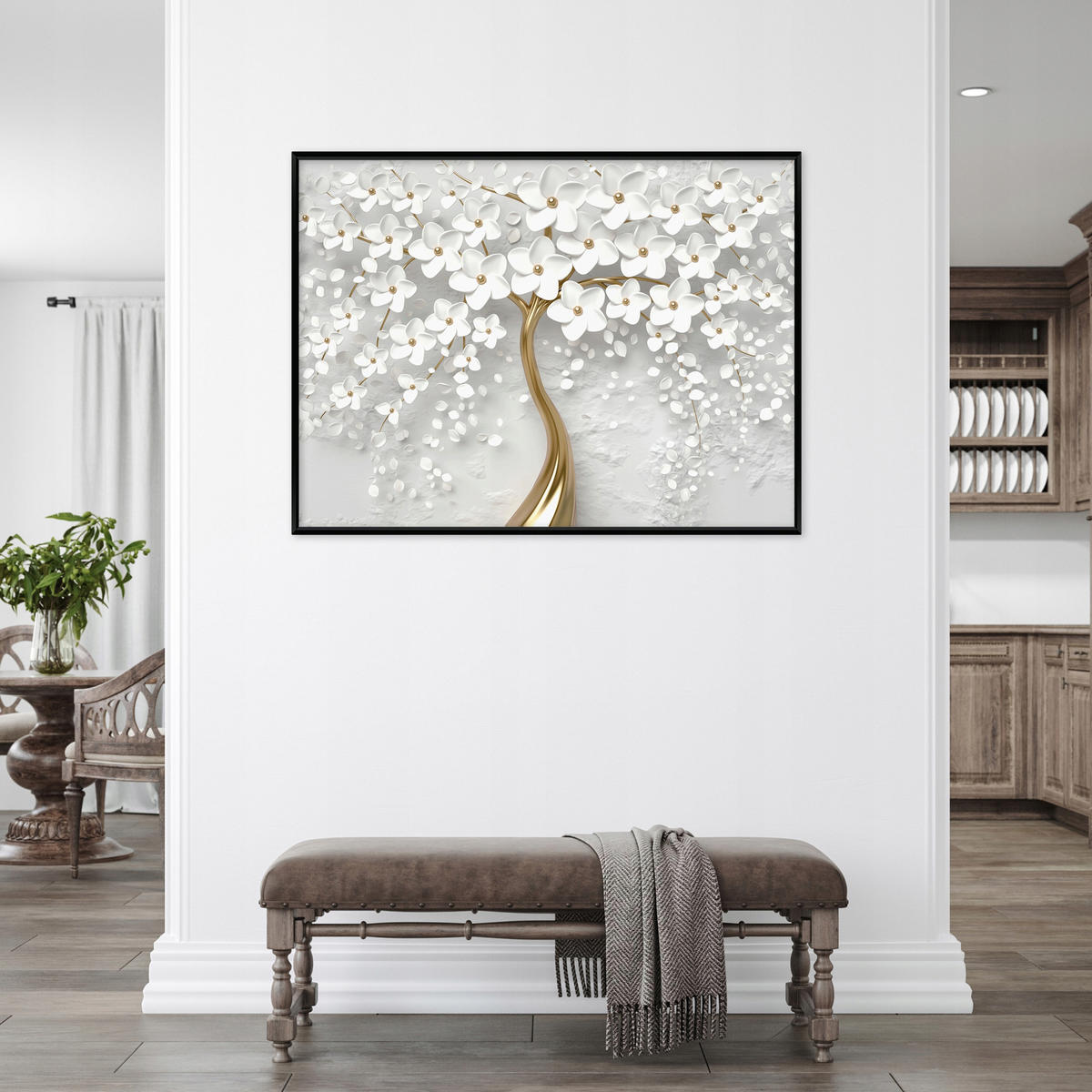 BILDER mit Rahmen Baum Blumen Beige 60x40 cm - Multicolor, Holzwerkstoff (60/40cm) - Wallarena