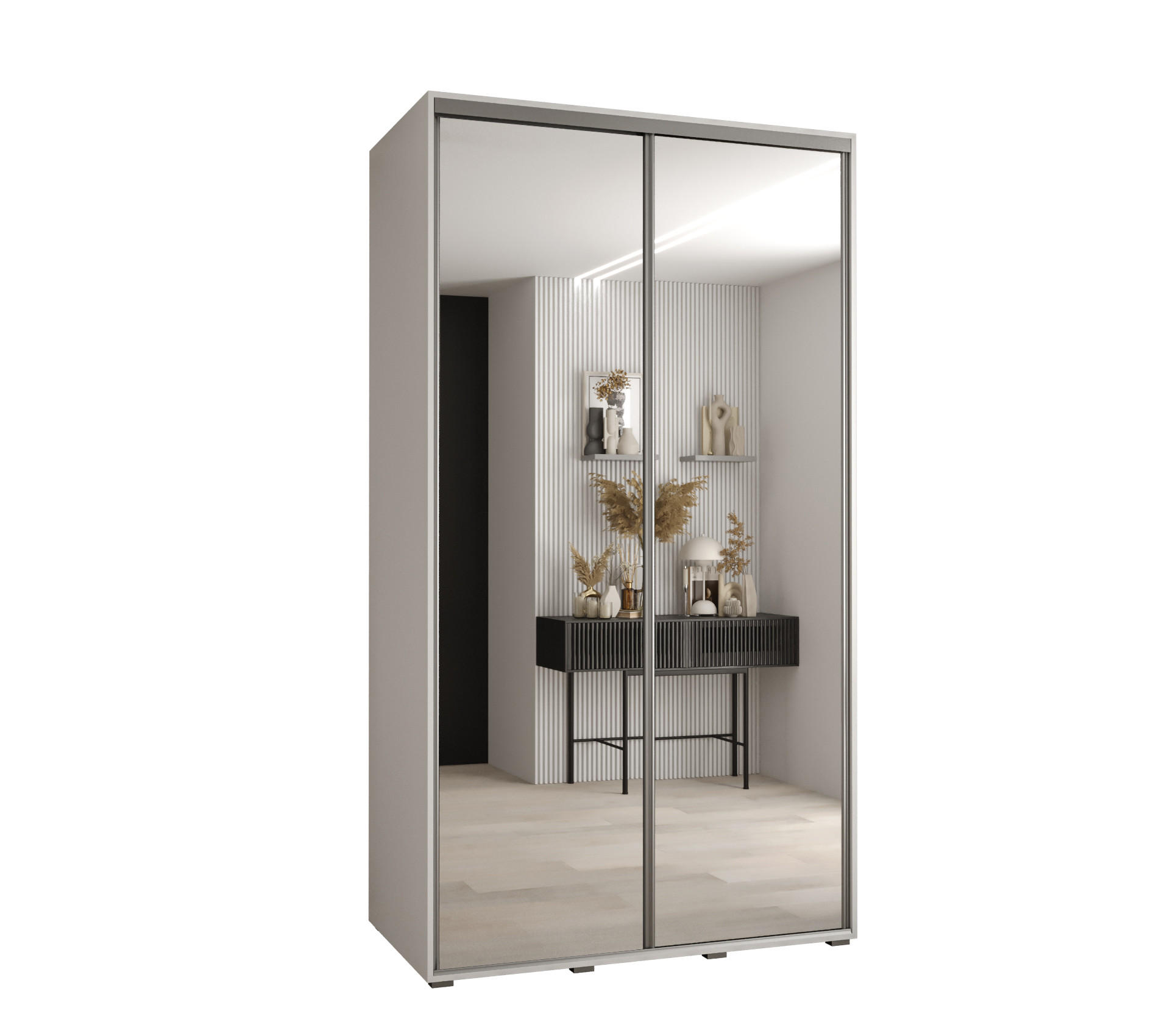 Abiks Möbel Schwebetürenschrank Weiß, Silber 140x235x60 cm