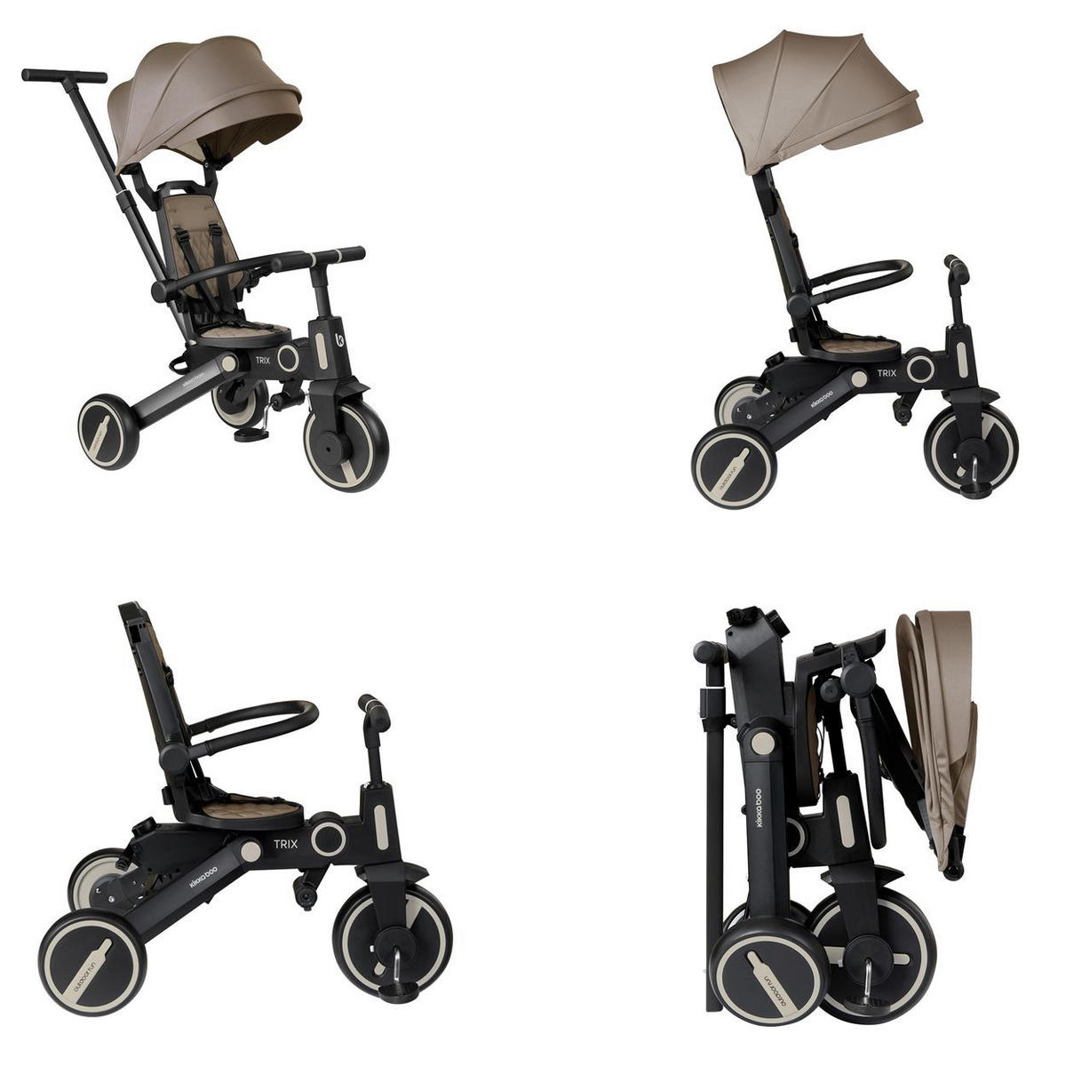 DREIRAD Trix 3 in 1 beige Schiebegriff, Sonnendach faltbar, Gurt - Beige, Metall (95/51/94cm) - Kikka boo