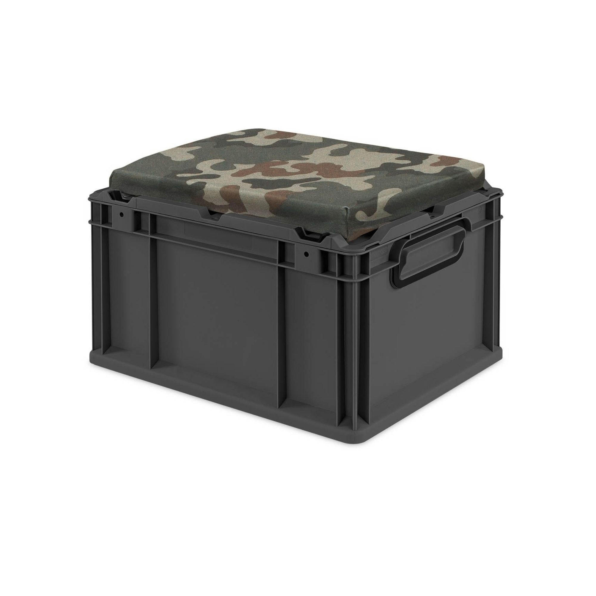 EUROBOX NextGen Seat Box Camouflage, HxBxT 26,5x30x40cm, 20 Liter, Griffe geschlossen, Schwarz - Schwarz, Kunststoff (30/26.5/40cm) - PROREGAL
