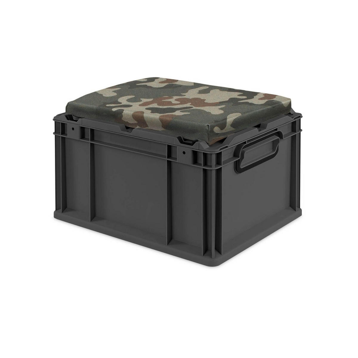 EUROBOX NextGen Seat Box Camouflage, HxBxT 26,5x30x40cm, 20 Liter, Griffe geschlossen, Schwarz - Schwarz, Kunststoff (30/26.5/40cm) - PROREGAL