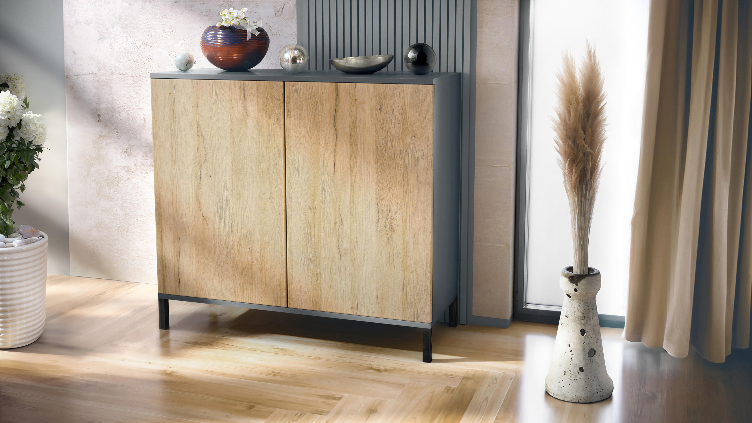 KOMMODE Skadu Eiche Natur - Eichefarben, Holzwerkstoff (92.5/83.5/35cm) - Vladon