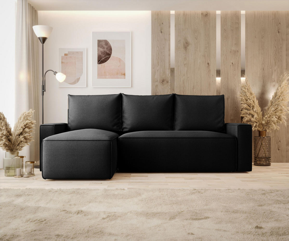 ECKSOFA HAVANA links schwarz Strickstoff Curio 99 - Schlaffunktion, Bettkasten - Schwarz, Textil (232/140cm) - Cornero