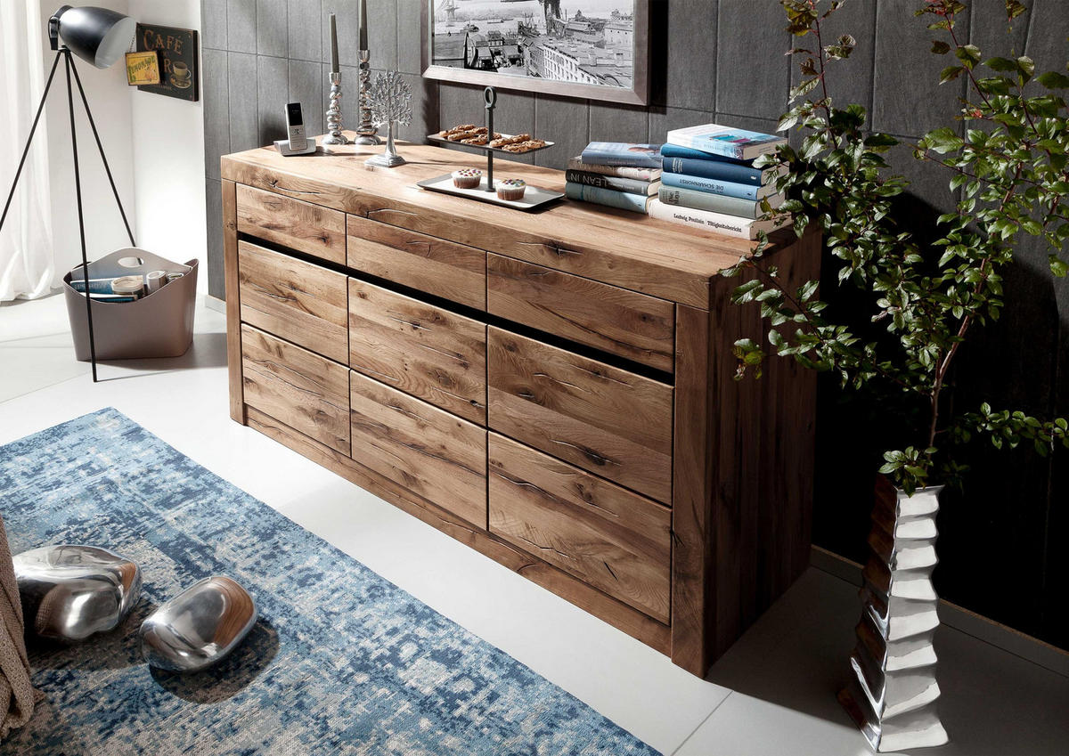 SIDEBOARD Wildeiche / Zerreiche 150x43x80 braun geölt MONTREUX #351 - Braun, Holz (150/80/43cm) - Massivmoebel24
