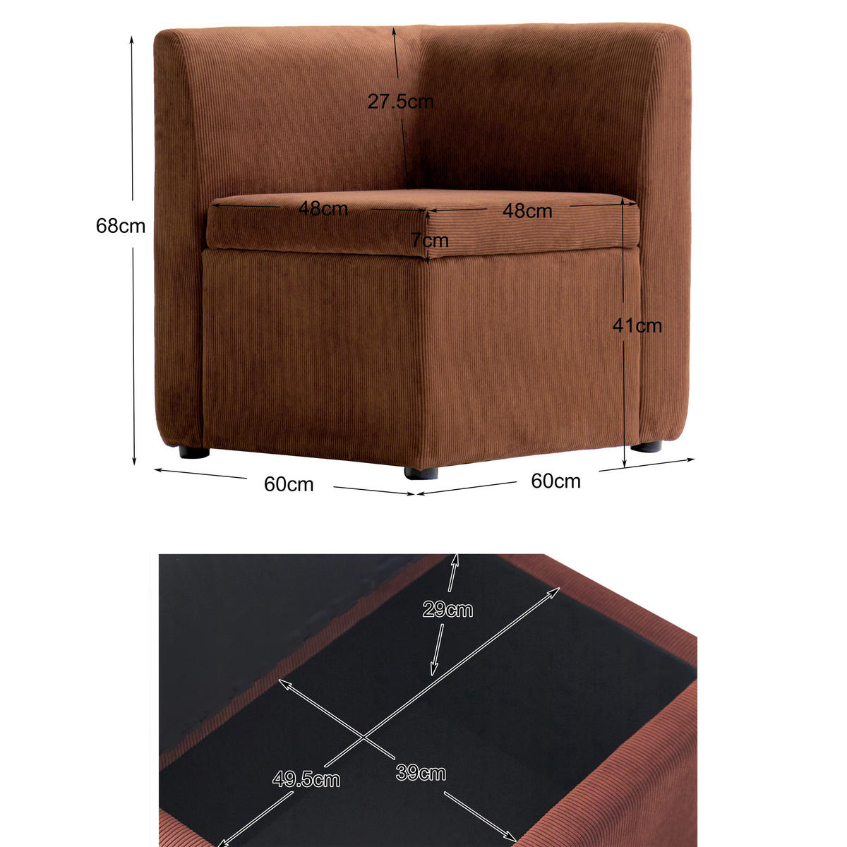 SOFA Samt Terracotta - Terracotta, Textil (60/68/60cm) - Nordlys