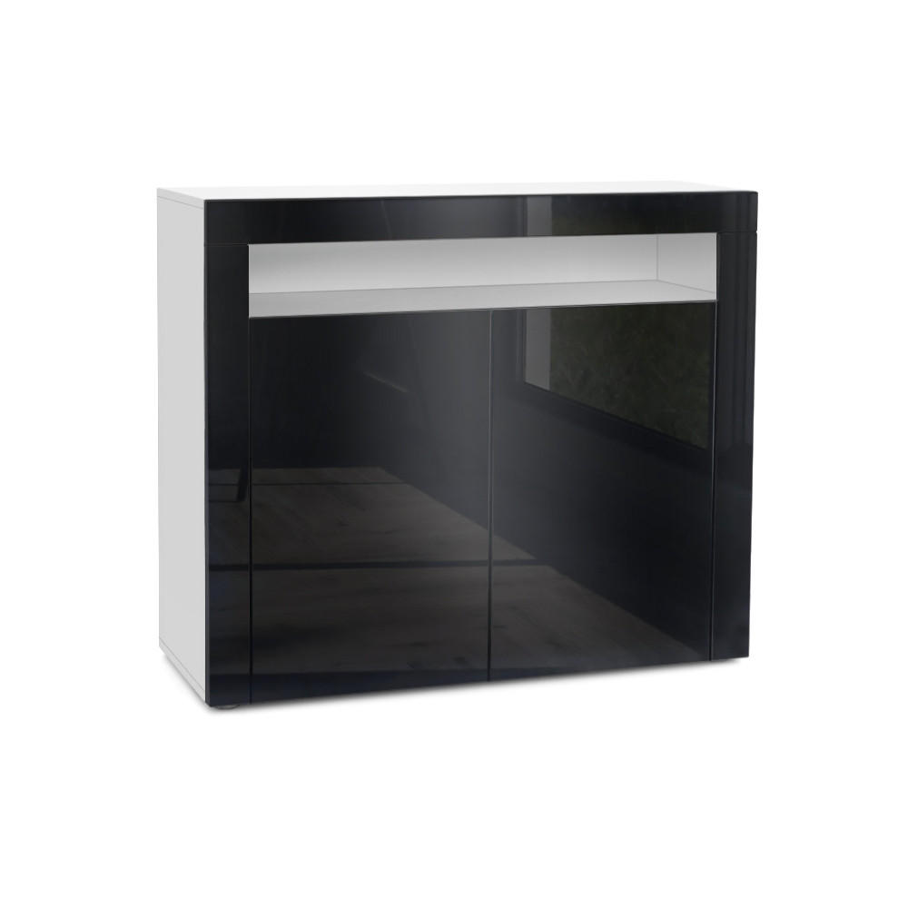 KOMMODE Valencia Schwarz Hochglanz / Schwarz Hochglanz - Schwarz Hochglanz, Holzwerkstoff (108/92/40cm) - Vladon