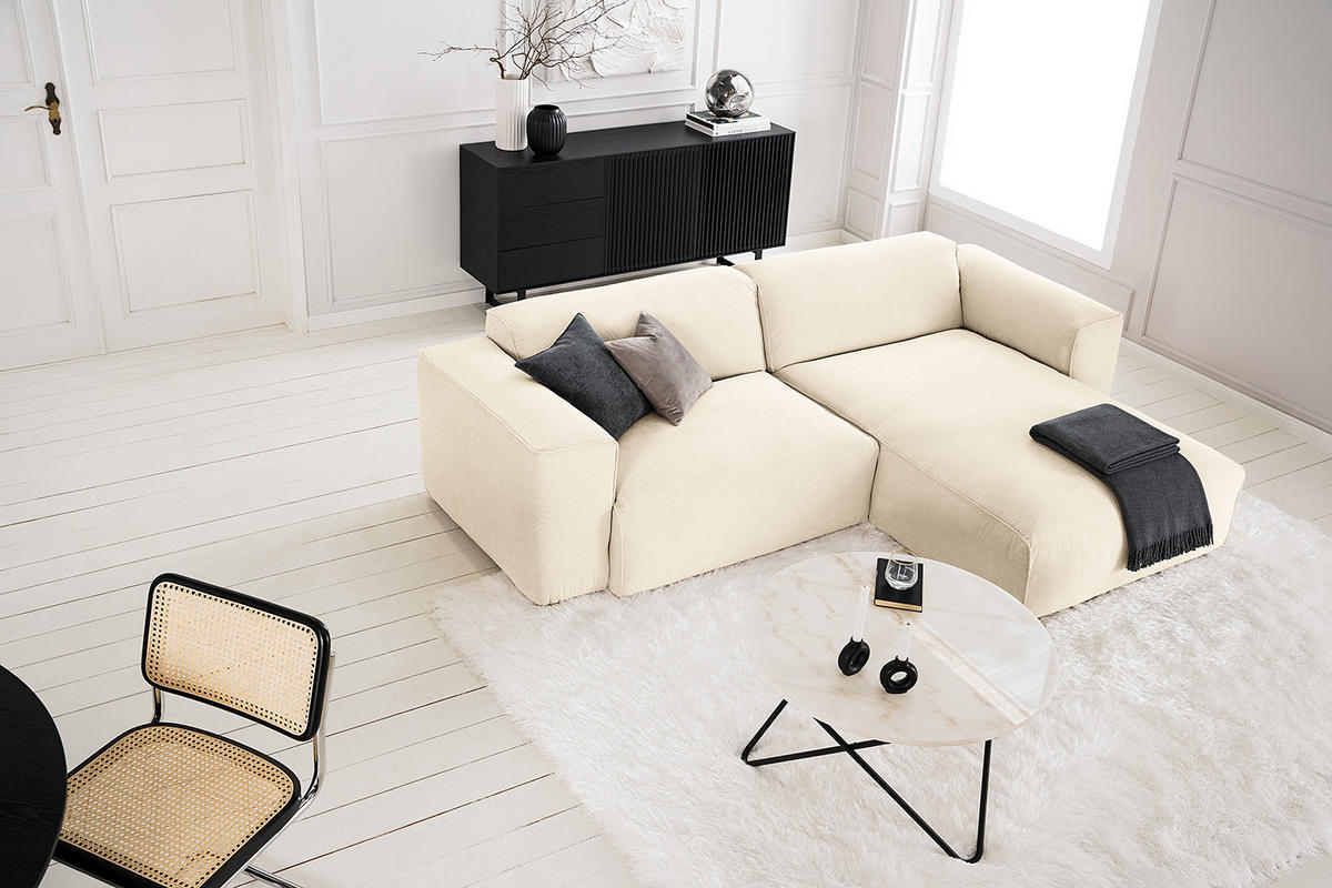 1,5-SITZER ECKSOFA mit Longchair - Beige/Schwarz, Kunststoff/Textil (260/173cm) - home24
