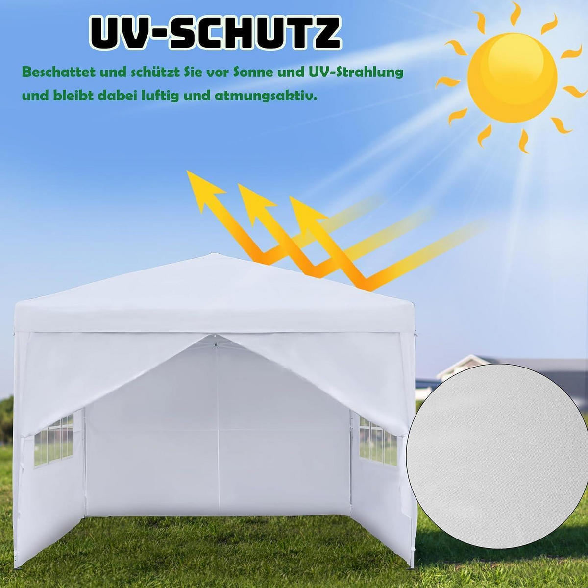 FALTPAVILLON 3 x 3 m mit 4 Seitenteilen und Fenstern Weiß - Weiß, Textil (300/260/300cm)