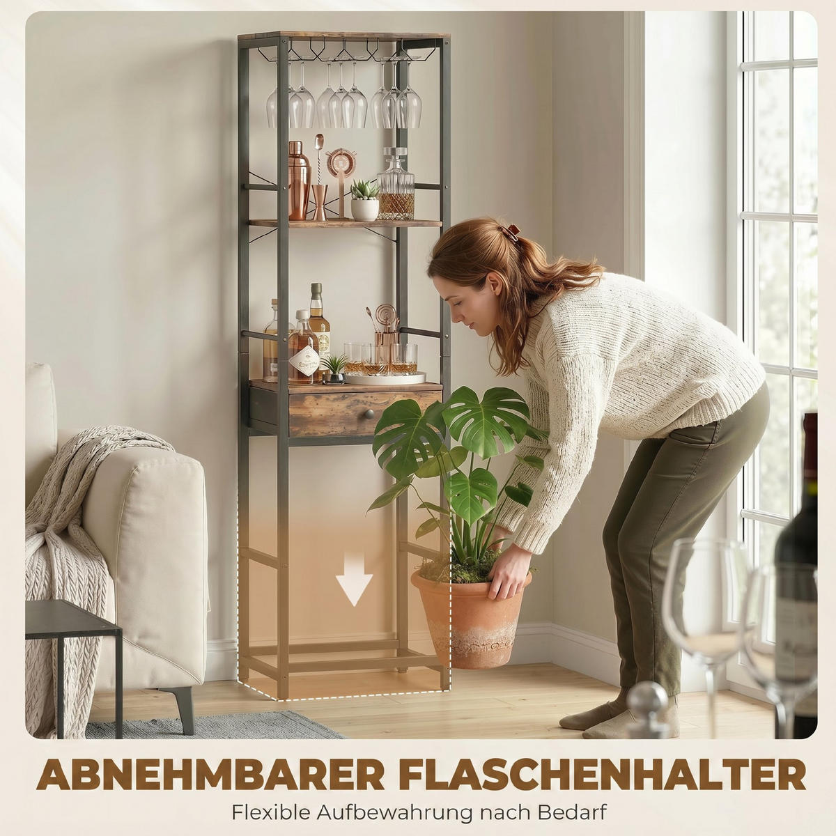 WEINREGAL Spanplatte Metall Rustikal-Braun - Schwarz/Braun, Holzwerkstoff/Metall (30/148/40cm) - HOMCOM
