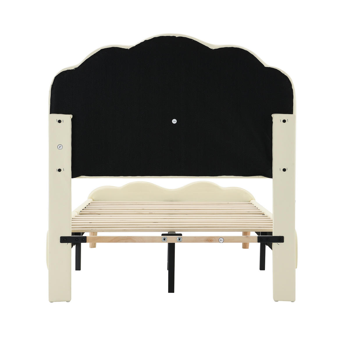 KINDERBETT 90/200 cm in Beige mit LED und Wellenkopfteil - Beige, Holzwerkstoff/Textil (90/200cm) - WISHDOR