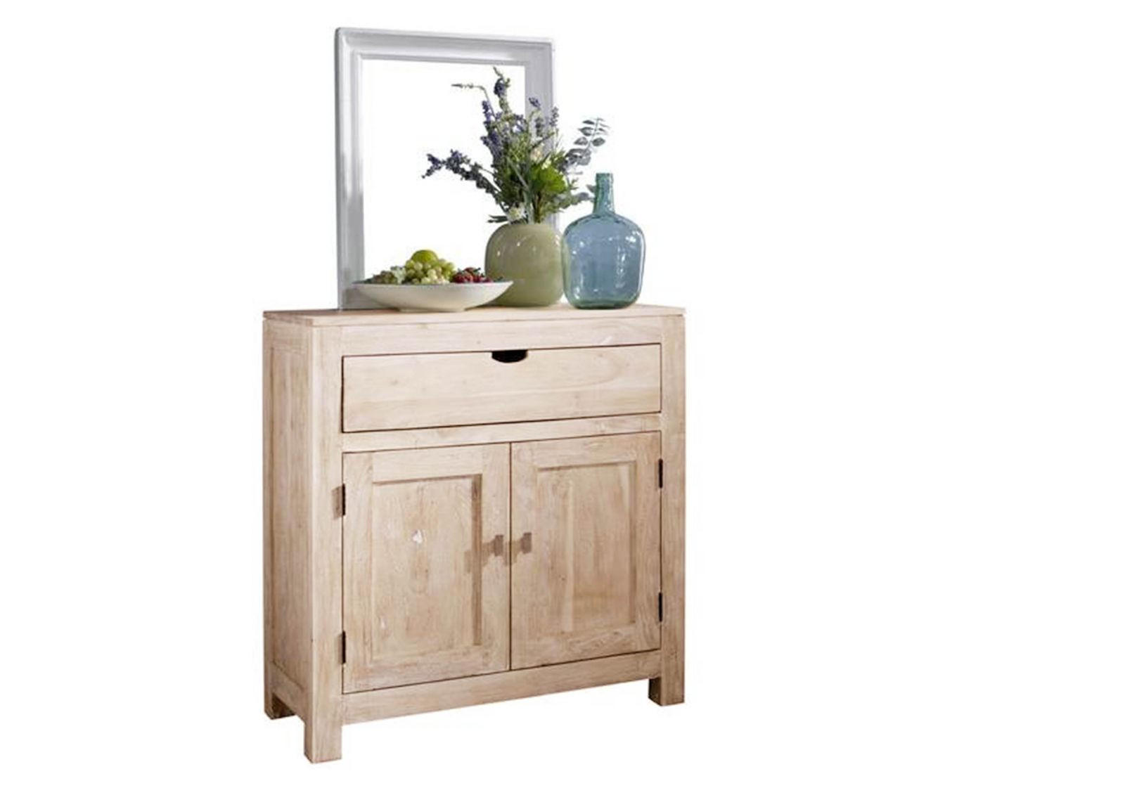KOMMODE Akazie 90x40x95 white stone getüncht NATURE WHITE #81 - Beige, Holz (90/95/40cm) - Massivmoebel24