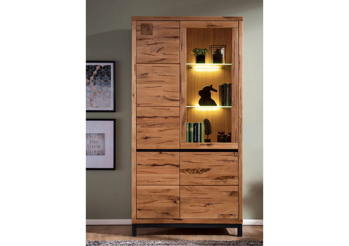 VITRINE Wildeiche 103x40x205 natur geölt VILLANDERS #101 - Naturfarben, Holz (103/205/40cm) - Massivmoebel24