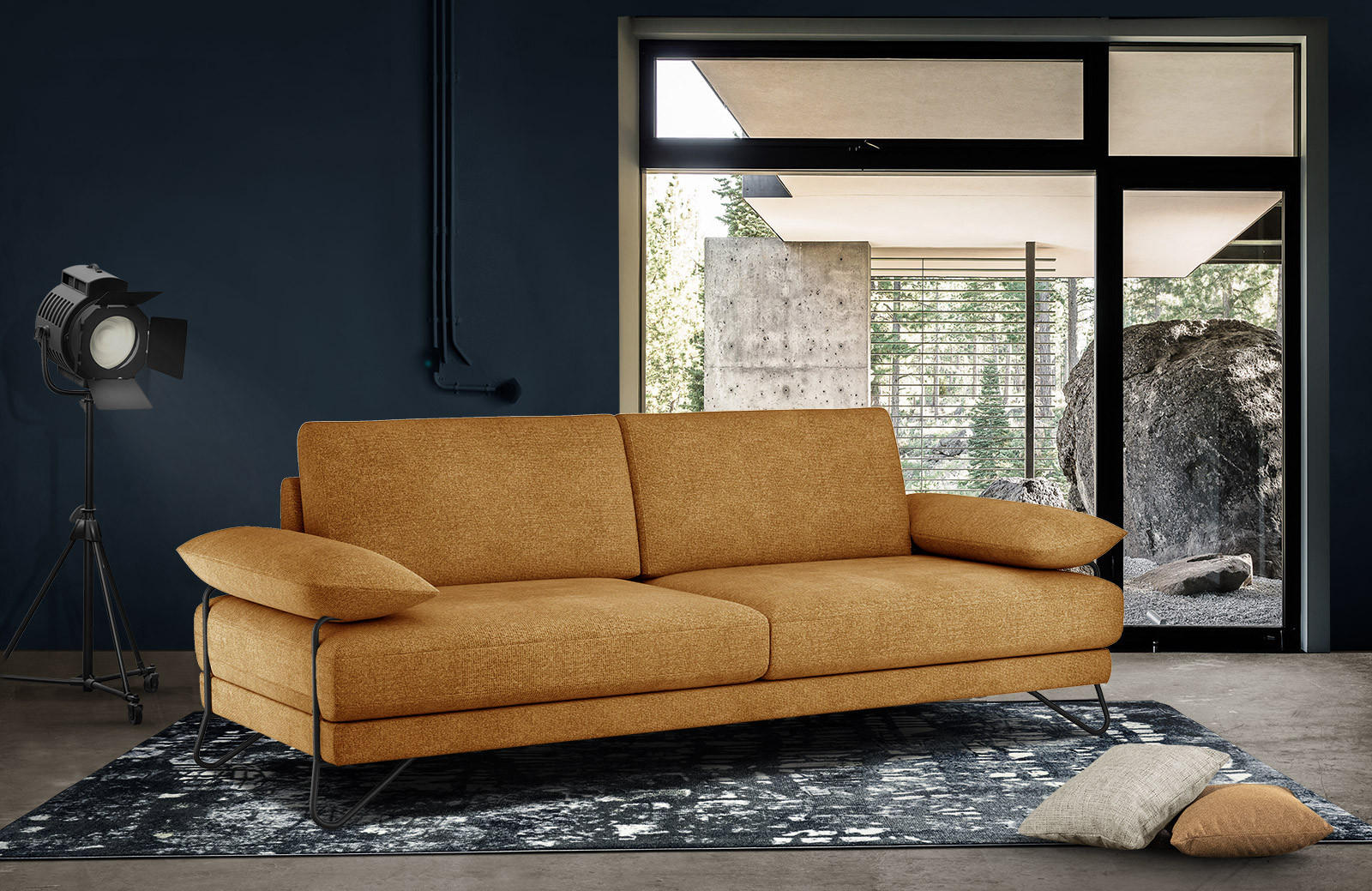 SOFA LORI 3-Sitzer, orange - Schwarz/Orange, Holzwerkstoff/Textil (245/87/96cm) - Courtois Laville