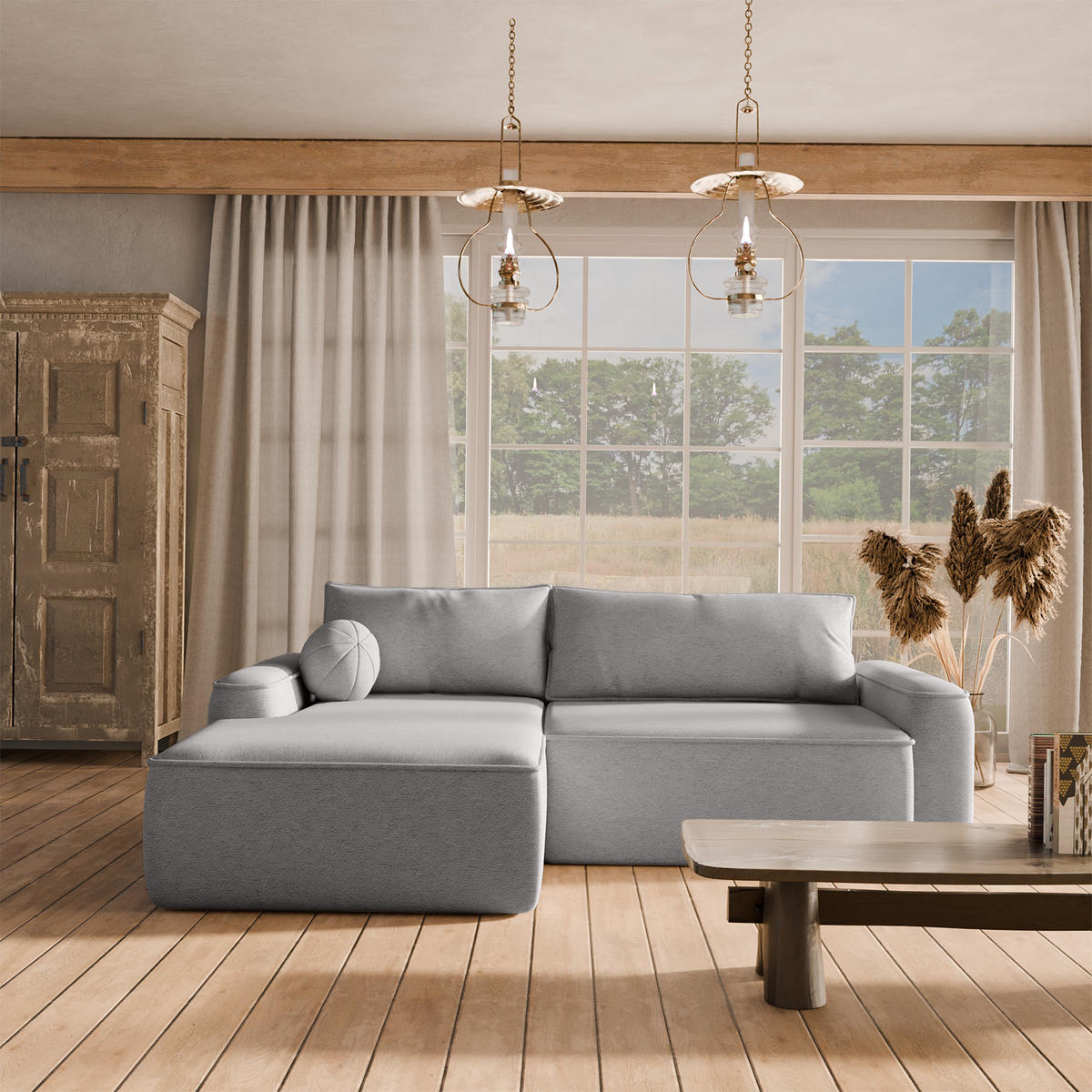 ECKSOFA OTATTI mit Schlaffunktion, Hellgrau - Hellgrau, Textil (245/160cm) - Fedve