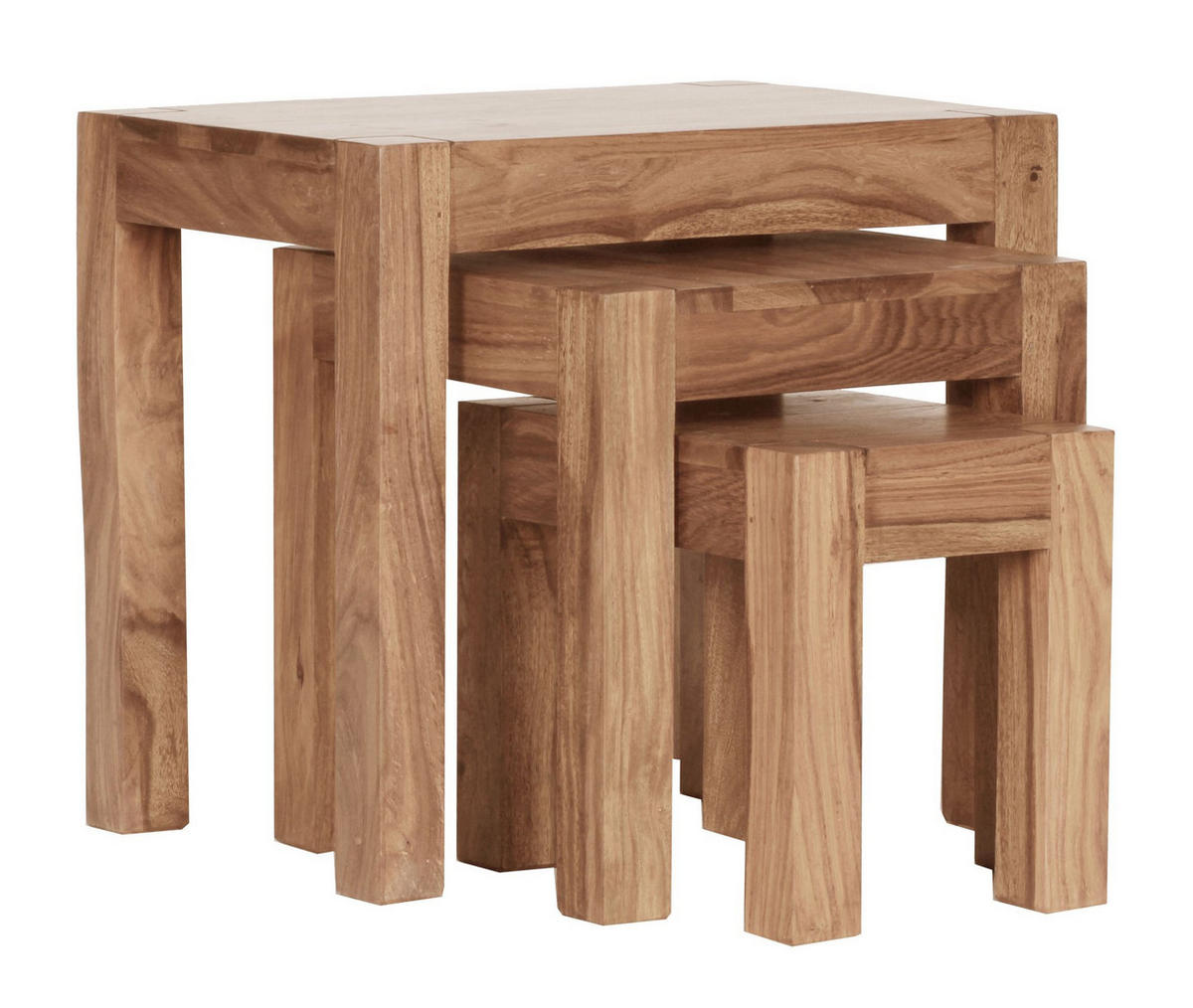 BEISTELLTISCH 3er Set Massivholz Platzsparend Landhausstil NAKO, Beige 50x36x45 cm - Beige, Holz (36/50/45cm) - KADIMA DESIGN