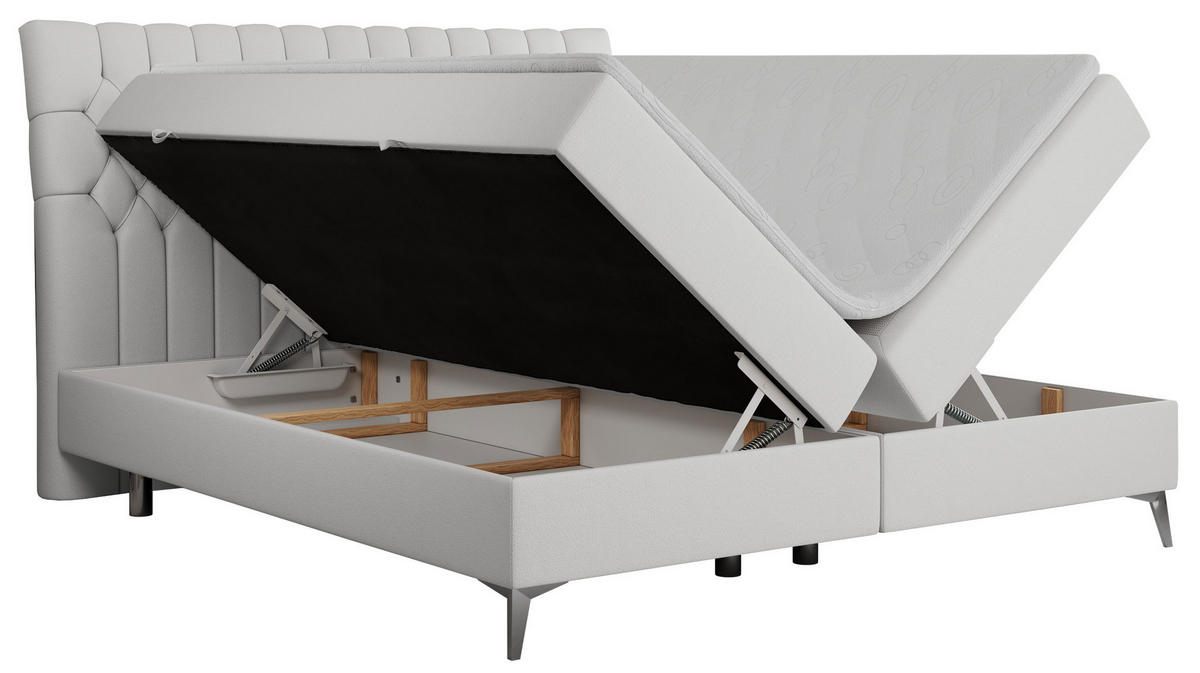 BOXBETT MILEN 160/200 Weiß Kunstleder - H4 - Weiß, Holz/Textil (160/200cm) - MKS
