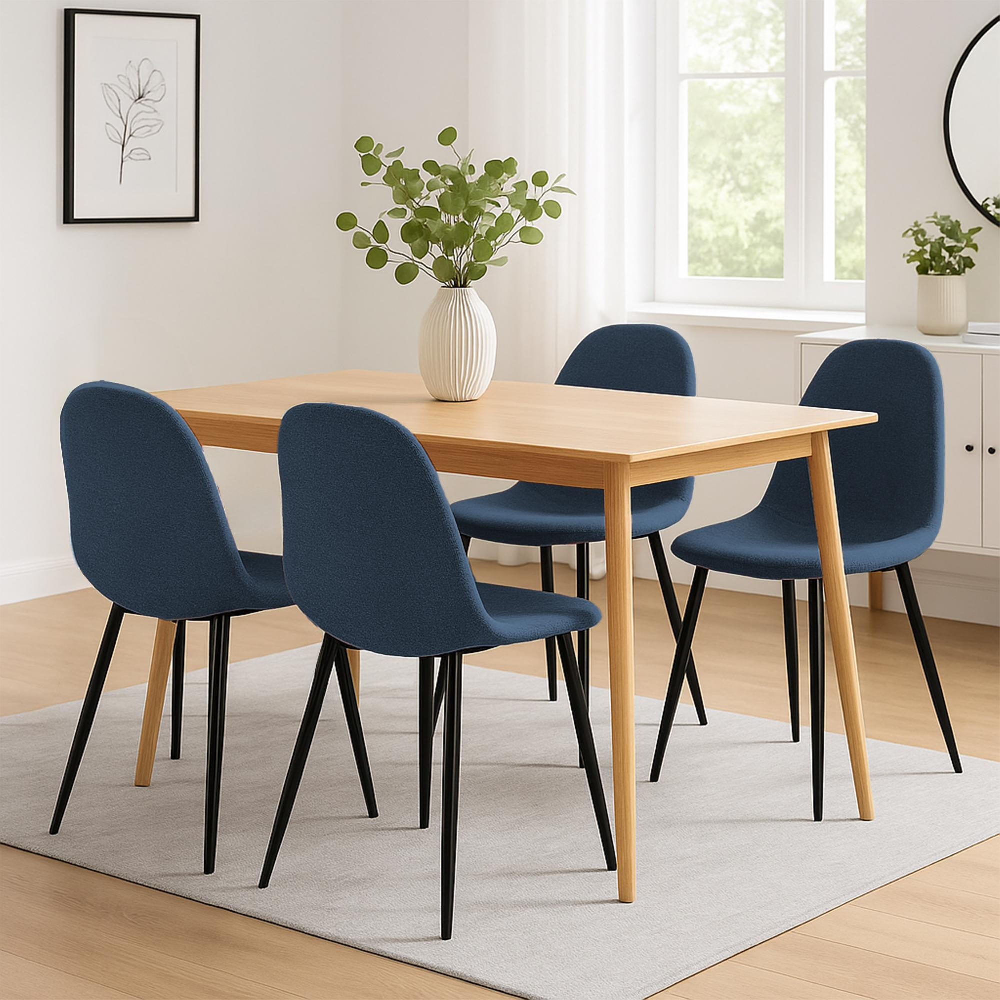 STUHL 4er Set Stoff Dunkelblau - Schwarz/Dunkelblau, Textil/Metall (44/88/51cm) - CLP