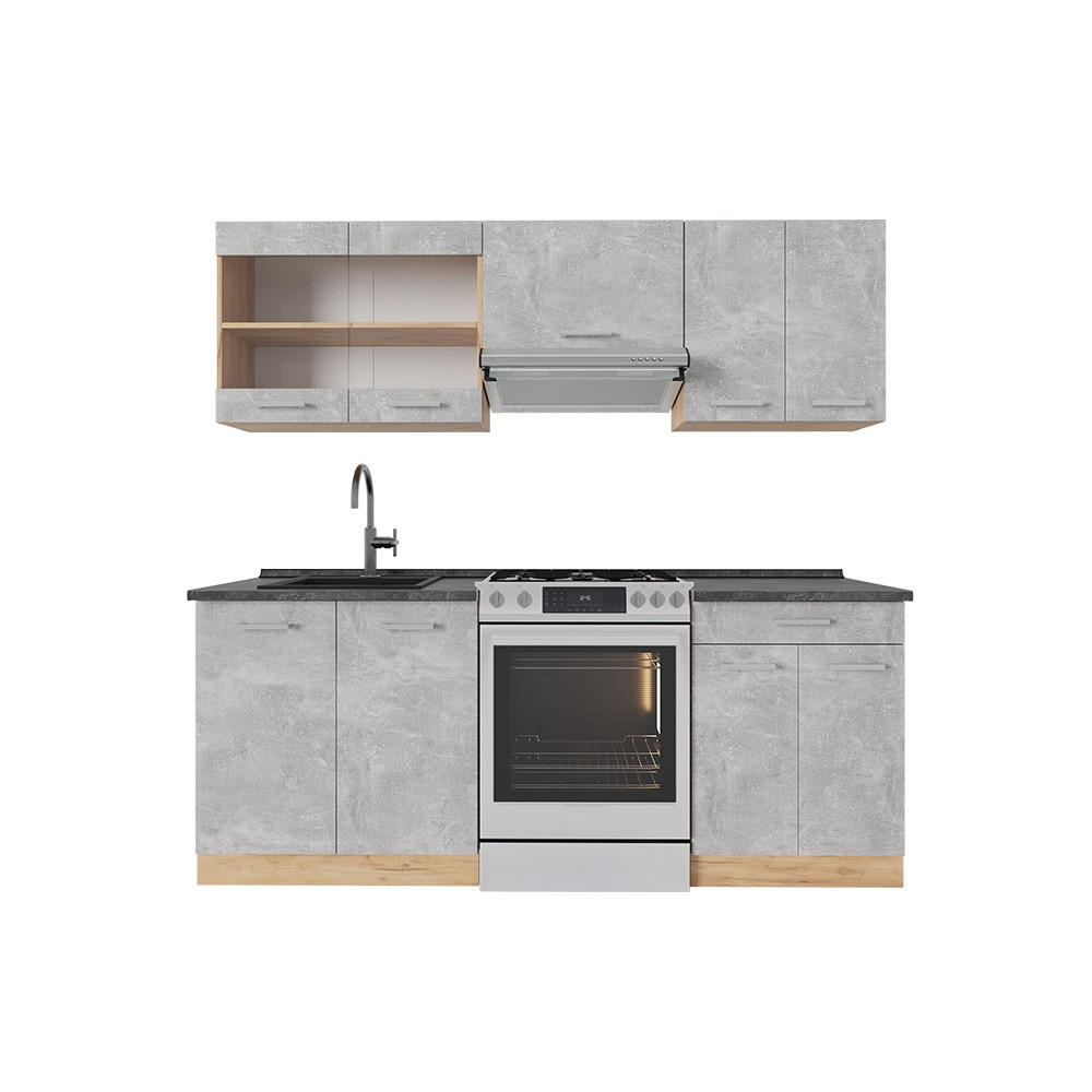 Vicco KUCHYŇSKÝ KOUT R-Line Beton/zlatý dub 200 cm , PD Antracit