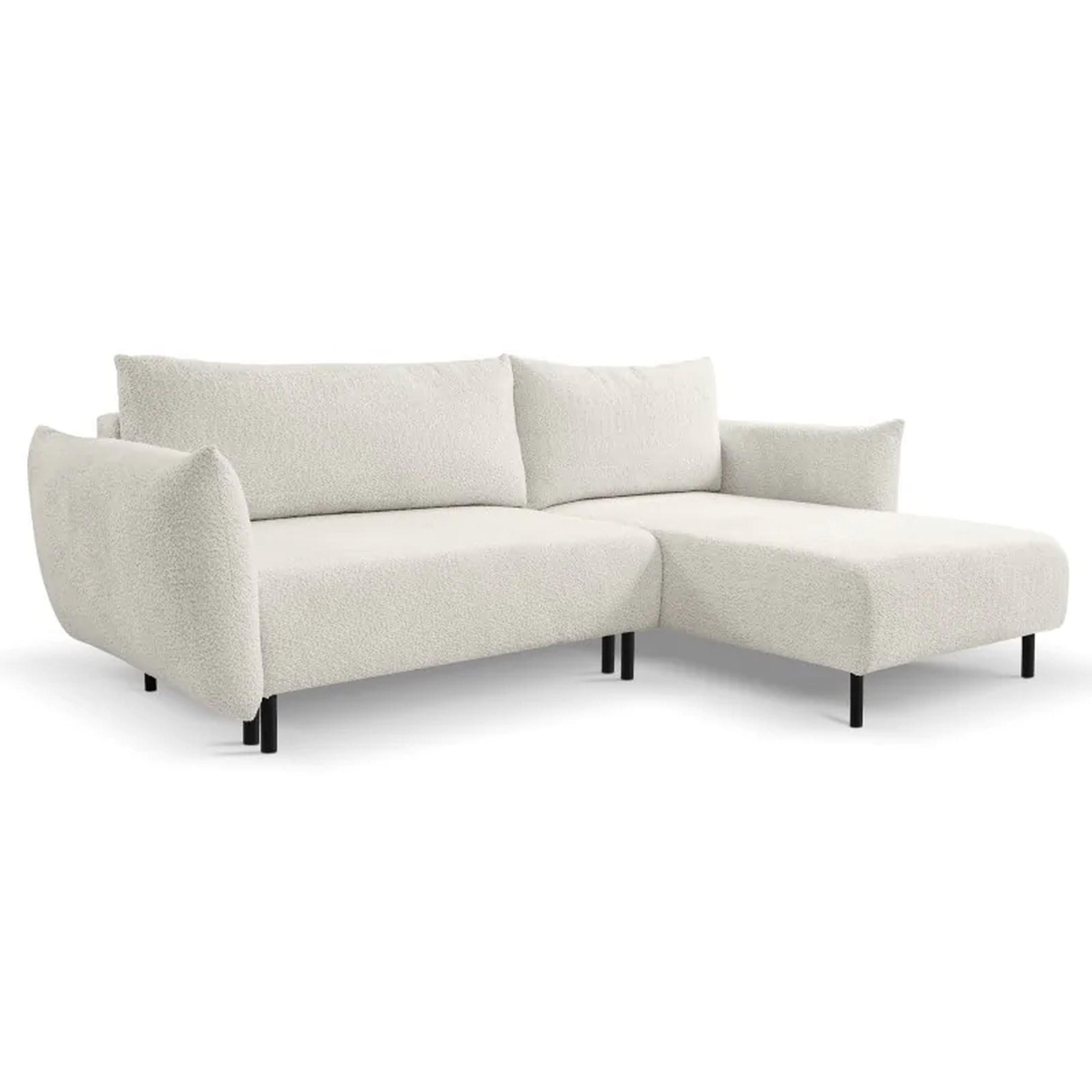 ECKSOFA DELI, Eckcouch in L-Form mit Schlaffunktion und Bettkasten, Farbe: Beige, Bouclé-Stoff, Ottomane Rechts - Beige, Textil (257/171cm) - Sepro Meble