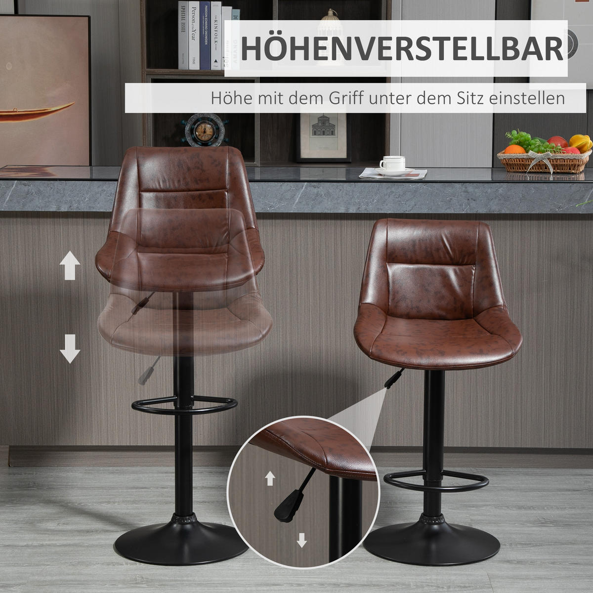 BARHOCKER 2er-Set Braun 46.5/50.0/108.0 cm - Braun, Leder (50/108/46.5cm)