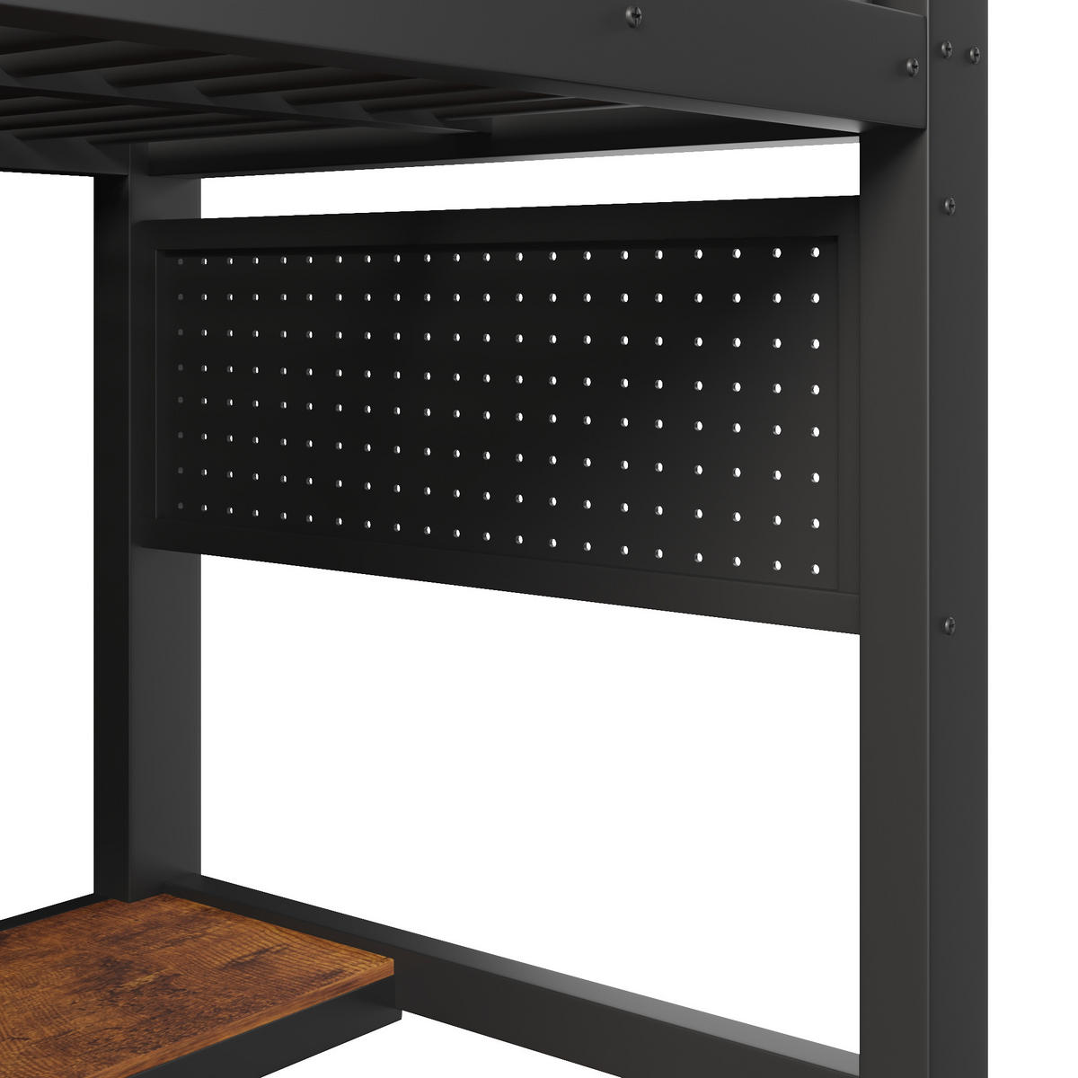 HOCHBETT 90/200 cm in Schwarz mit LED, Ablagen, Schreibtisch und Kleiderstange aus Metall - Schwarz, Metall - STILVORA