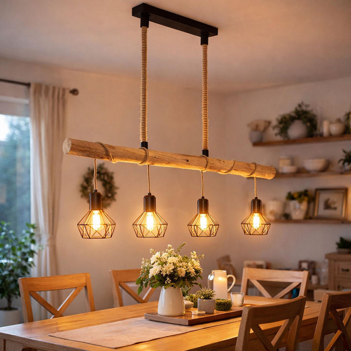 HÄNGELEUCHTE Metall Braun Holzoptik - Braun, Holz (100/15/120cm) - Globo Lighting