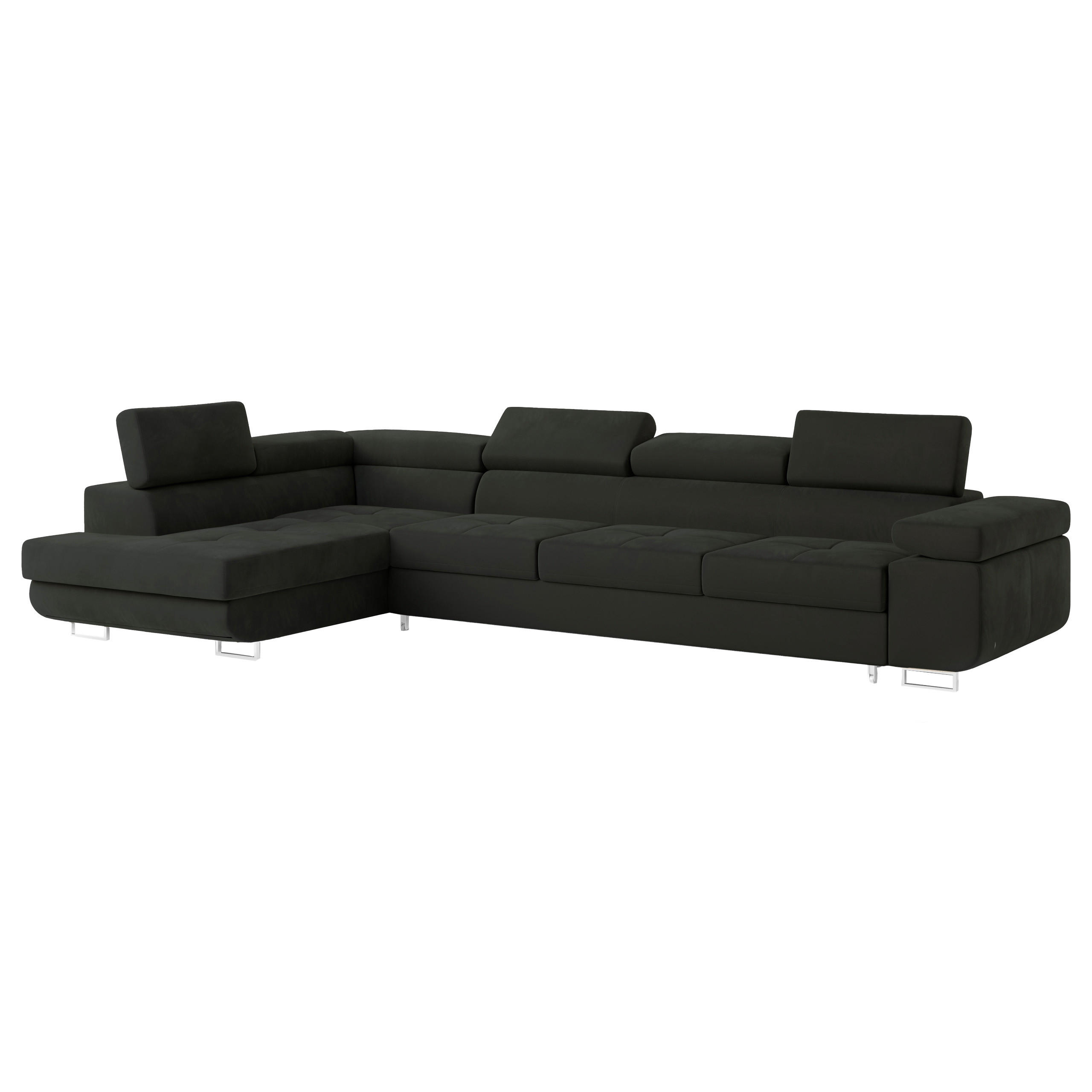 ECKSOFA VICENTE Schwarz Velours-Stoff mit Schlaffunktion - Schwarz, Holz (346/202cm) - MASSENO