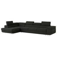 ECKSOFA VICENTE Schwarz Velours-Stoff mit Schlaffunktion - Schwarz, Holz (346/202cm) - MASSENO
