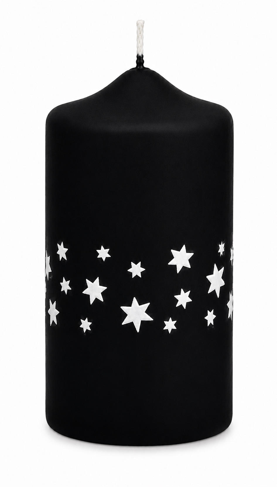 ADVENTSKERZEN Estrellas in Samtlook Schwarz 12 x 6 cm, 4er Set - Schwarz, Paraffin (6/12/12cm) - Kopschitz Kerzen